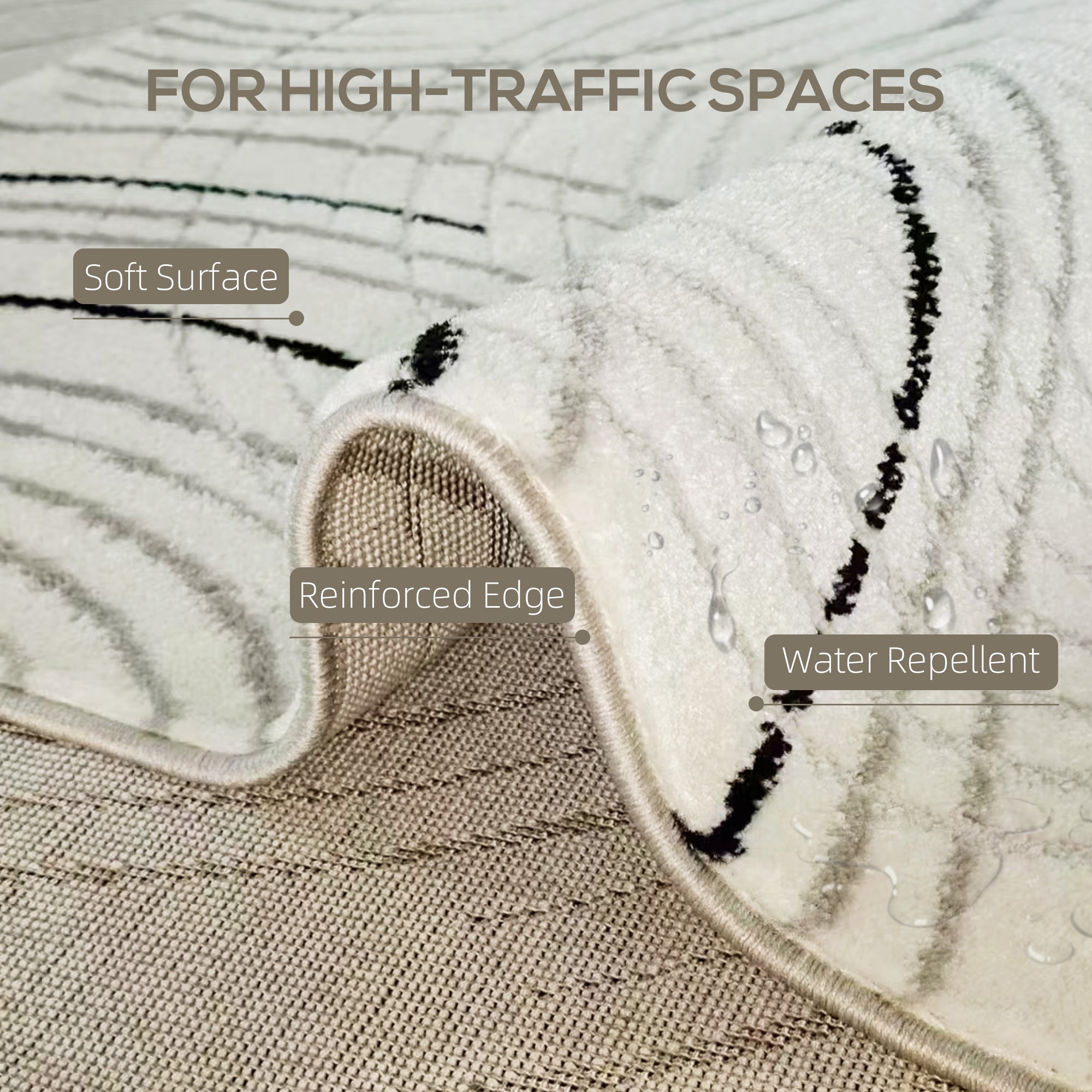 HOMCOM Modern Area Rug, Swirl Pattern Machine Washable Rug, Allergy-Friendly Floor Carpet for Living Room, Bedroom, Dining Room, Home Office, 170 x 120 cm, Cream White