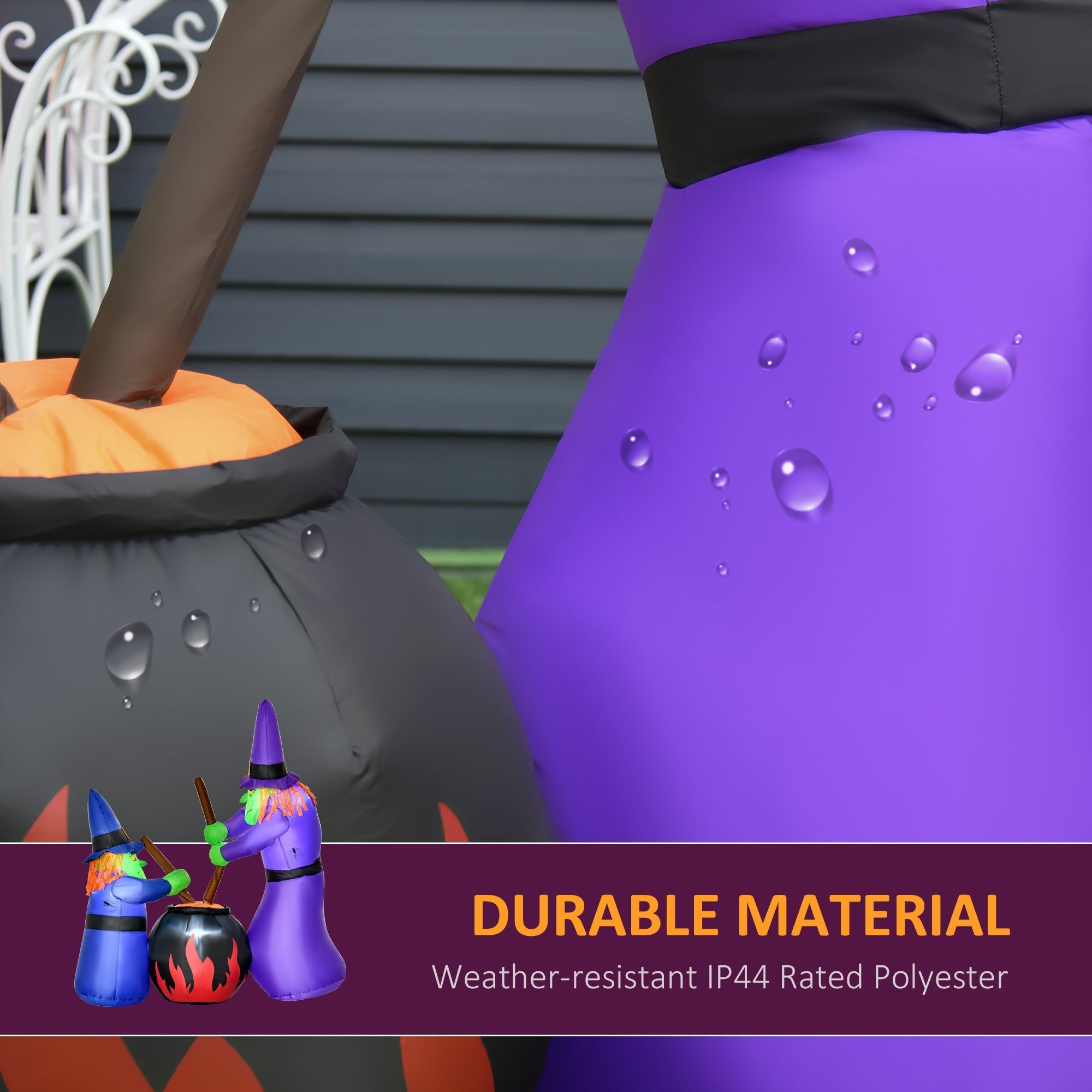 HOMCOM 1.8m Inflatable Halloween Lawn Decoration with LED Witches Around A Black Cauldron Outdoor Air Blown Holiday D√É¬©cor