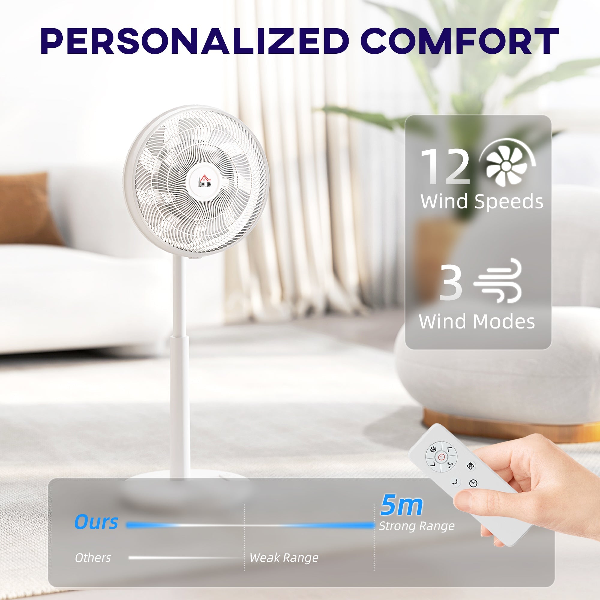 HOMCOM Pedestal Fan with Oscillating, Tilt, Adjustable Height, White