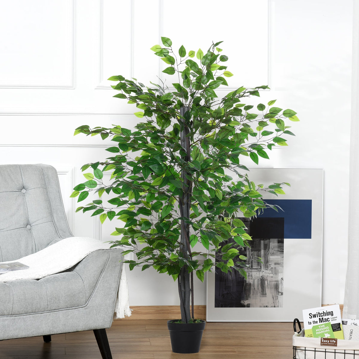 Outsunny Set of 2 Artificial Plants White Rose Floral in Pot, Fake Plants for Home Indoor Decor, 90cm, Purple