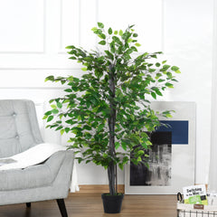 Outsunny Set of 2 Artificial Plants White Rose Floral in Pot, Fake Plants for Home Indoor Decor, 90cm, Purple