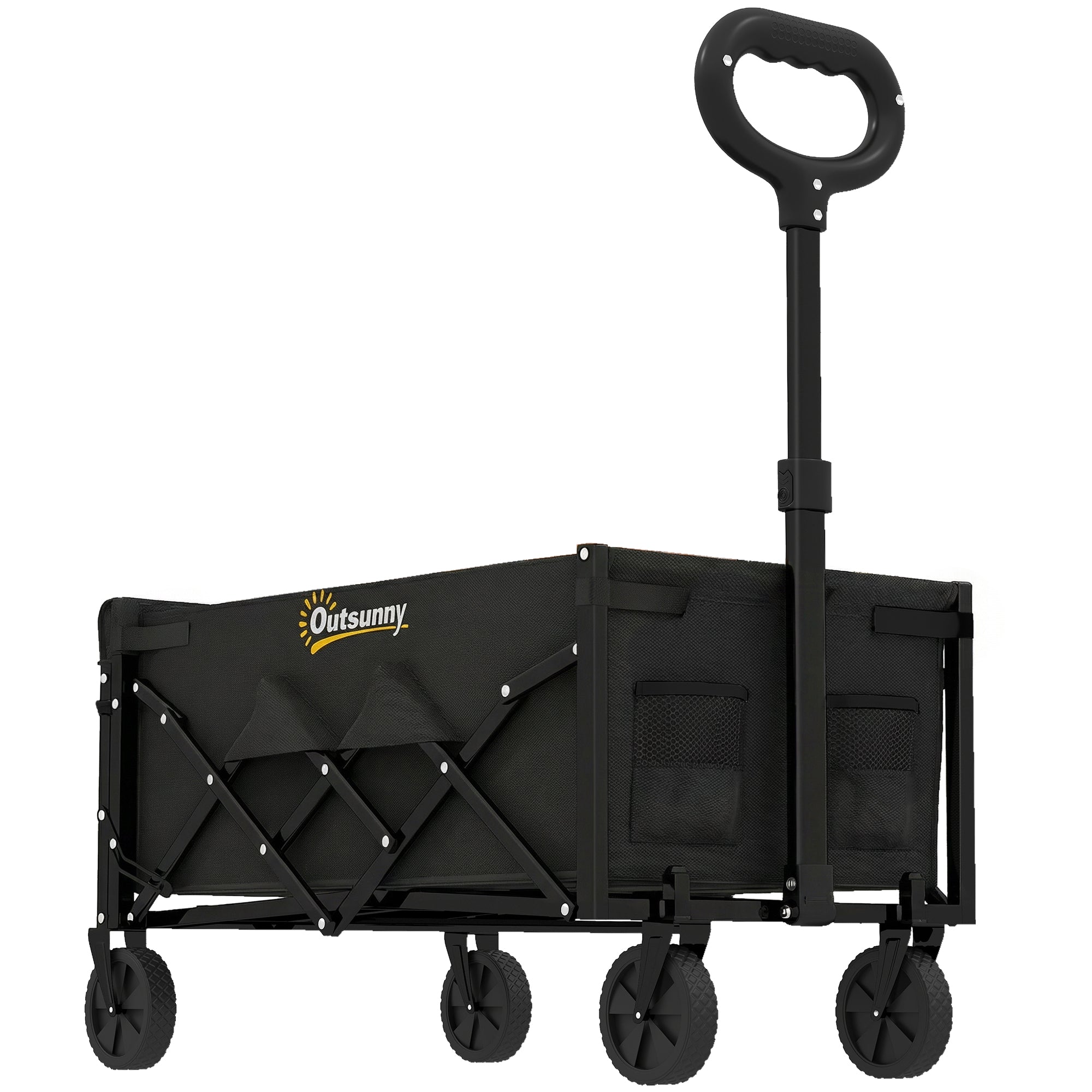 Outsunny 80L Foldable Festival Trolley on Wheels, Collapsible Wagon Cart with Drop-Down Tailgate, Adjustable Handle, Black