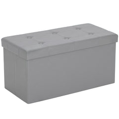 HOMCOM Storage Ottoman Bench, 89L PU Leather Folding Foot Rest Stool, End of Bed Bench, Easy Assembly, for Living Room, Bedroom, Entryway, Grey