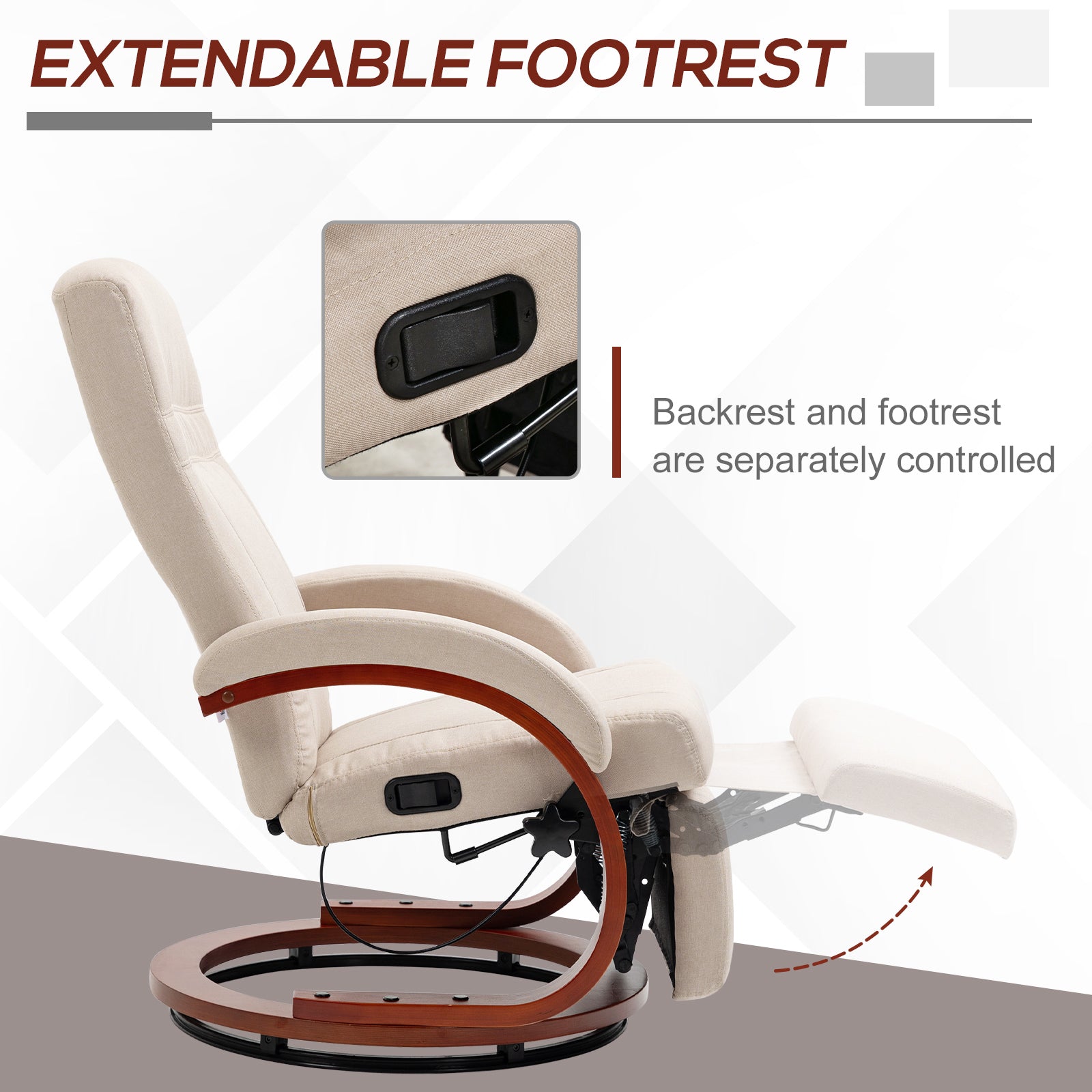 HOMCOM 135√Ç¬∞ Manual Reclining Swivel Chair, with Footrest - Beige