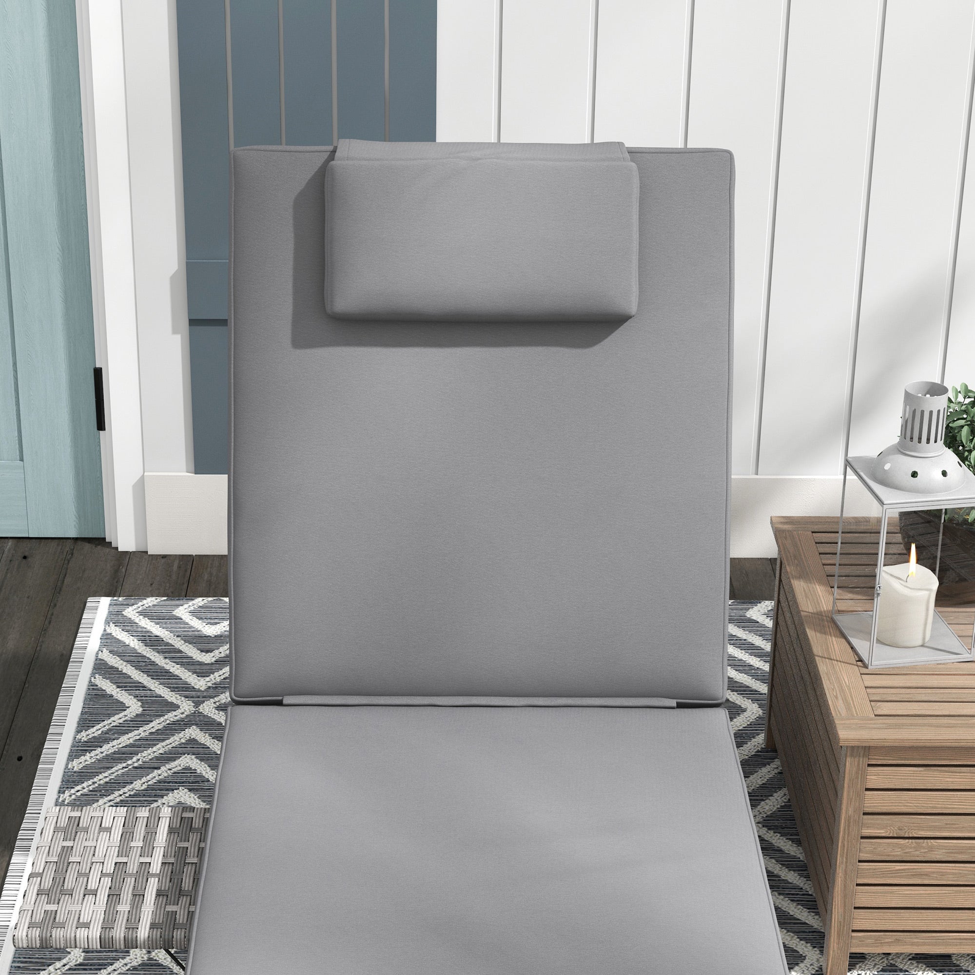 Outsunny Outdoor Patio PE Rattan Lounger with Cushion, 5-Level Reclining Wicker Rattan Sun Lounger with Tea Tray, for Poolside, Patio, Deck, 120kg Weight Capacity, Grey