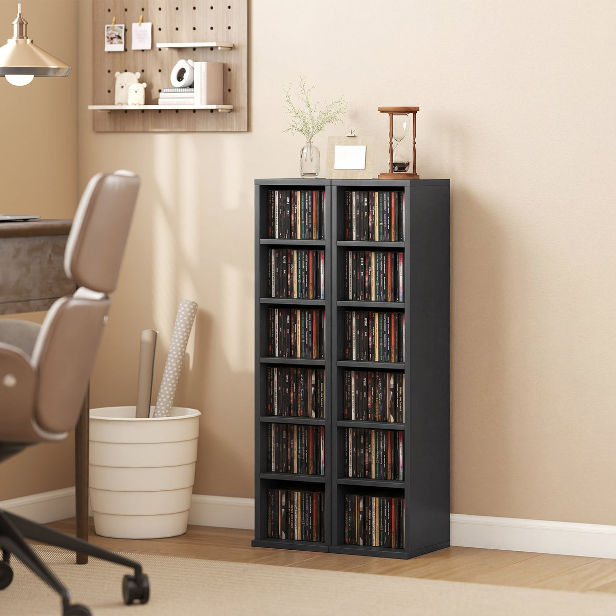 HOMCOM Set of 2 CD Media Display Shelf Unit Tower Rack with Adjustable Shelves, Black