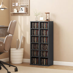 HOMCOM Set of 2 CD Media Display Shelf Unit Tower Rack with Adjustable Shelves, Black