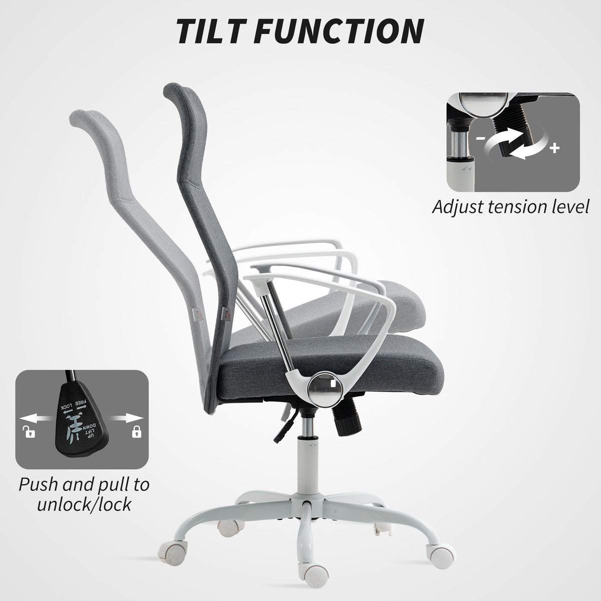 HOMCOM Fabric High Back Office Chair - Grey