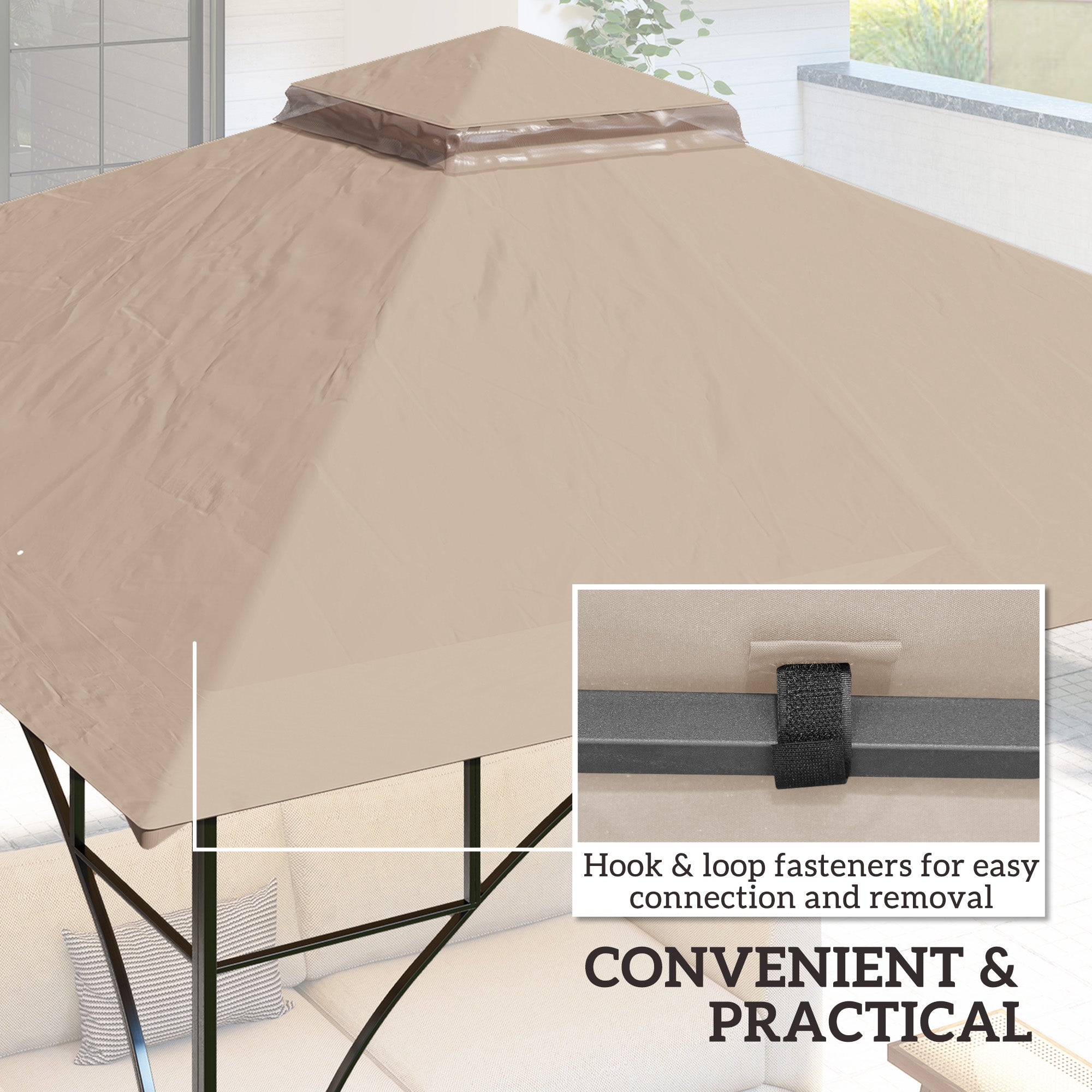 Outsunny 3x3(m) Replacement Gazebo Canopy, Double Tier Roof Top for Garden, Patio, Outdoor, Khaki (TOP ONLY)