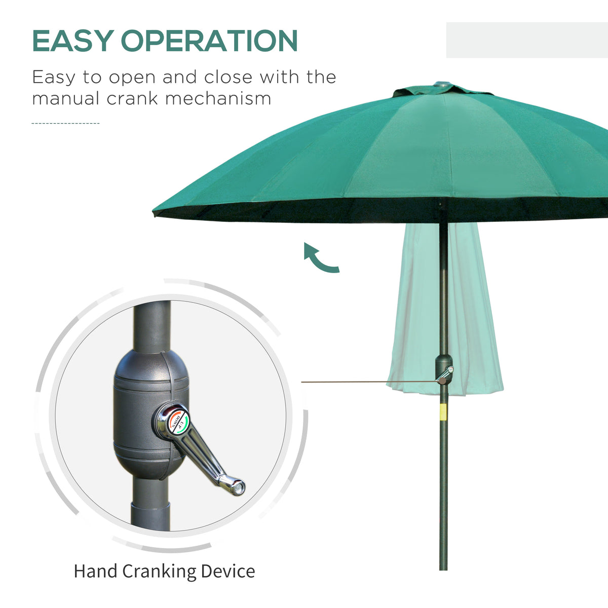 Outsunny 2.5m Shanghai Garden Parasol Umbrella in Green, image 4