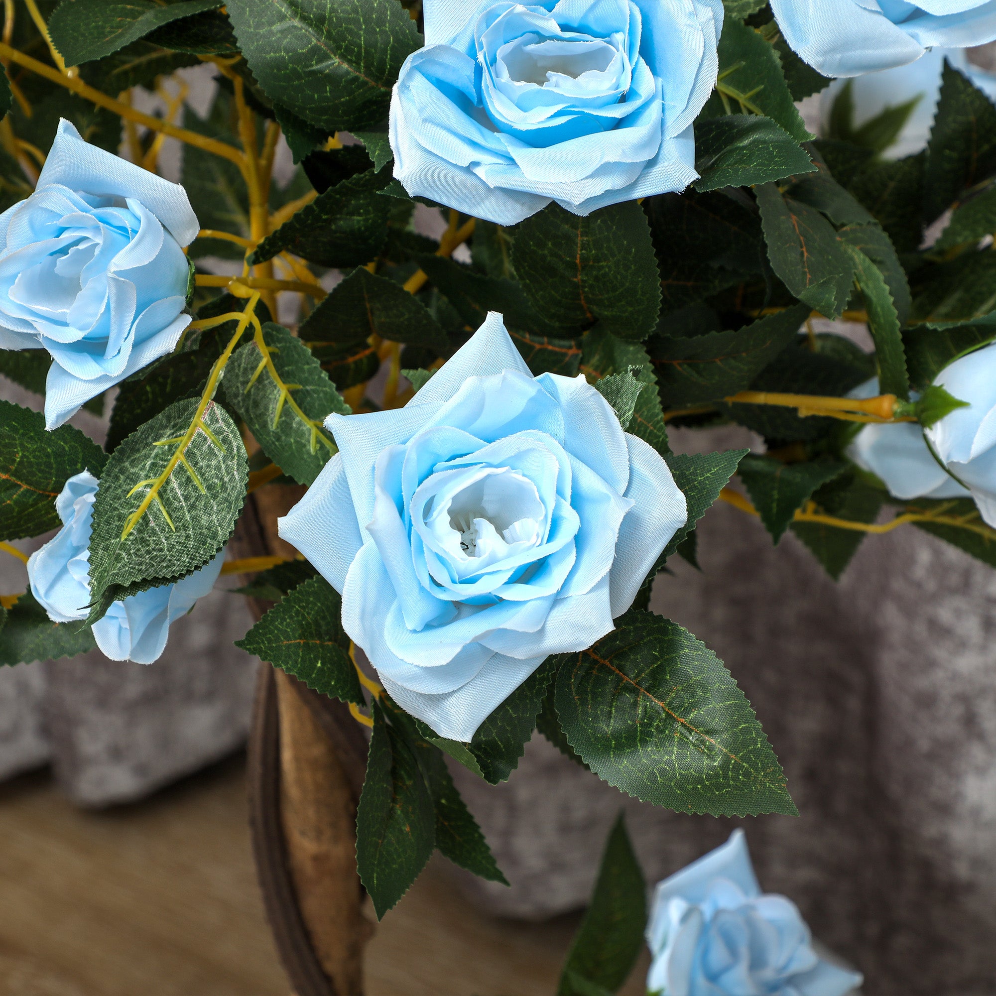 Outsunny Set of 2 Artificial Plants White Rose Floral in Pot, Fake Plants for Home Indoor Decor, 90cm, Light Blue