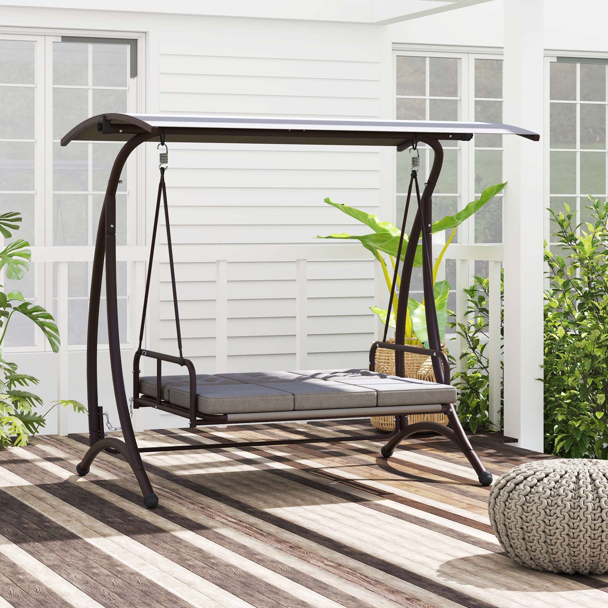 Outsunny Convertible Three-Seater Swing Bed - Grey