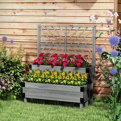 Outsunny Raised Garden Bed with Trellis, 2-Tier Wooden Elevated Planter Box for Vegetables, Flowers, Herbs, Grey
