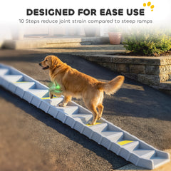 PawHut Dog Car Ramp with Anti-Slip Steps, 10-Steps Pet Stairs for Pets to Access Cars and High Beds, Grey