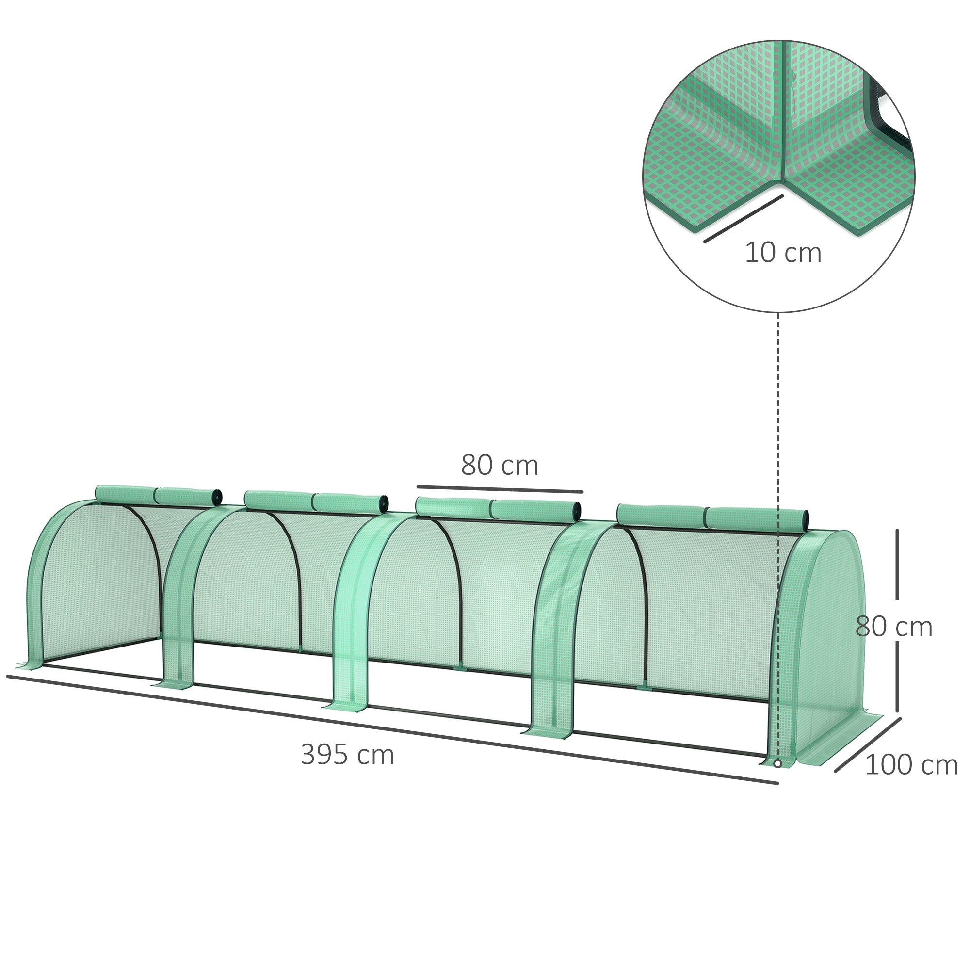 Outsunny Mini Greenhouse, Small Polytunnel Green House with Zipped Doors, Steel Frame for Garden Backyard, 395 x 100 x 80cm, Green