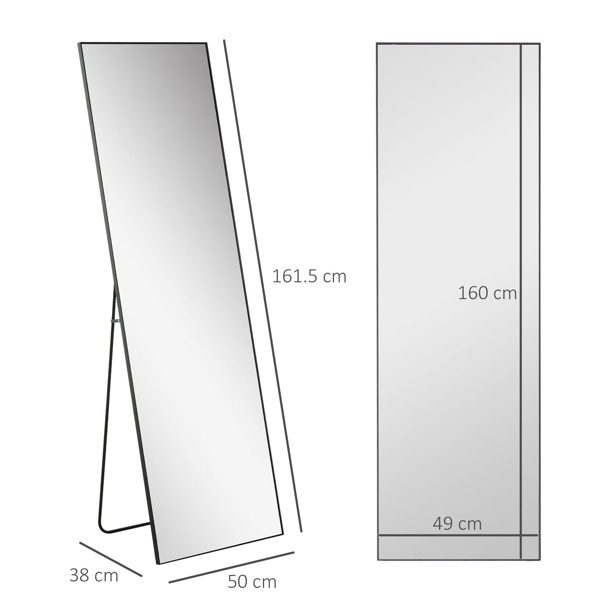 HOMCOM Full Length Mirror, Aluminium Alloy Framed Full Body Mirror with Tempered Glass, Standing or Wall Hanging, Black