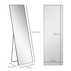 HOMCOM Full Length Mirror, Aluminium Alloy Framed Full Body Mirror with Tempered Glass, Standing or Wall Hanging, Black