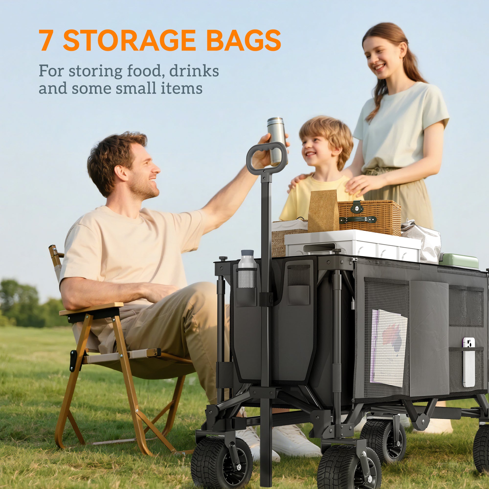 Outsunny Folding Garden Trolley, Cargo Traile on Wheels, Collapsible Camping Trolley, Outdoor Utility Wagon, Dark Grey