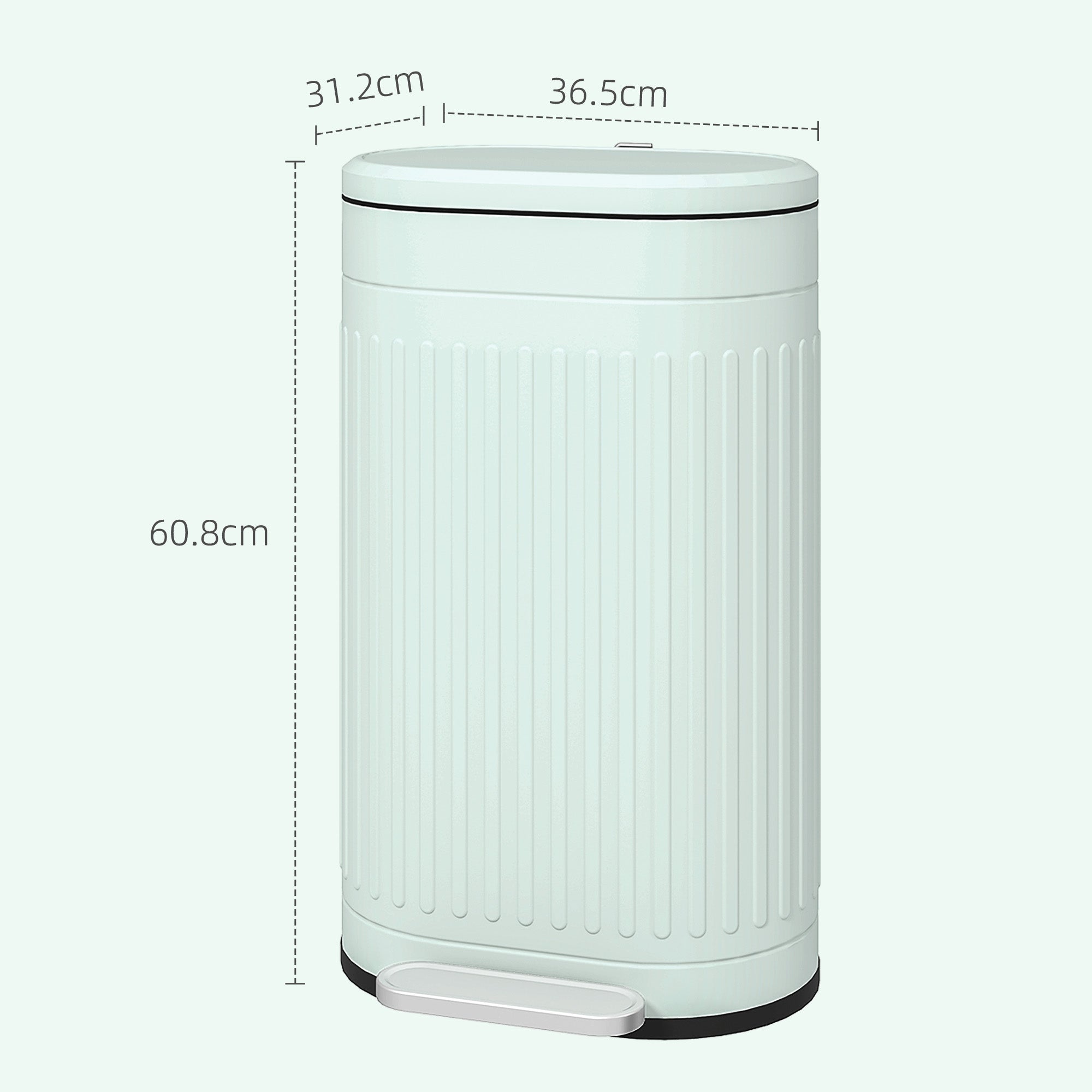 HOMCOM 30L Metal Kitchen Bin, with Soft-Close Lid - Light Green