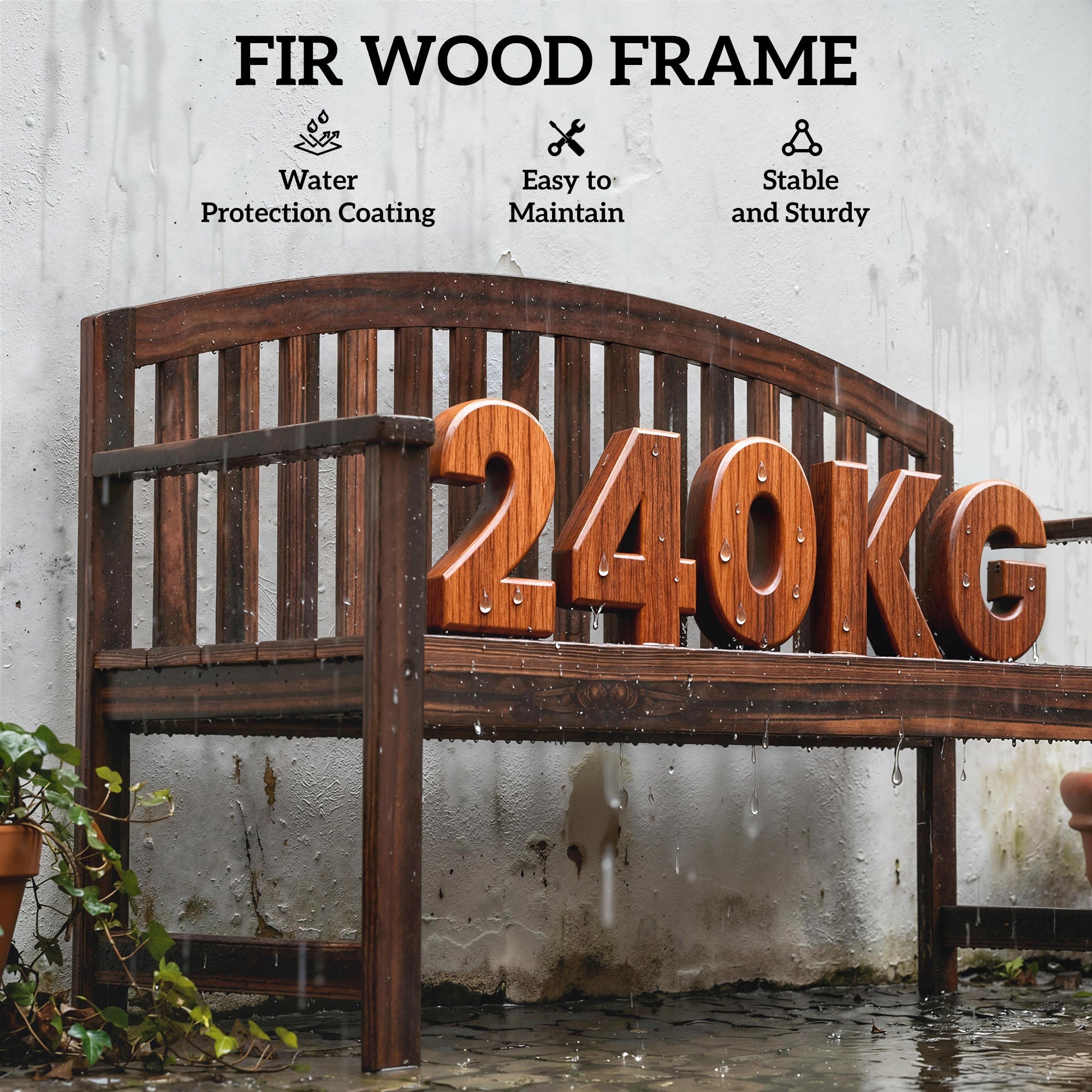 Outsunny 2 Seater Wooden Garden Bench with Armrest, Outdoor Furniture Chair for Park, Balcony, Carbonised Finish