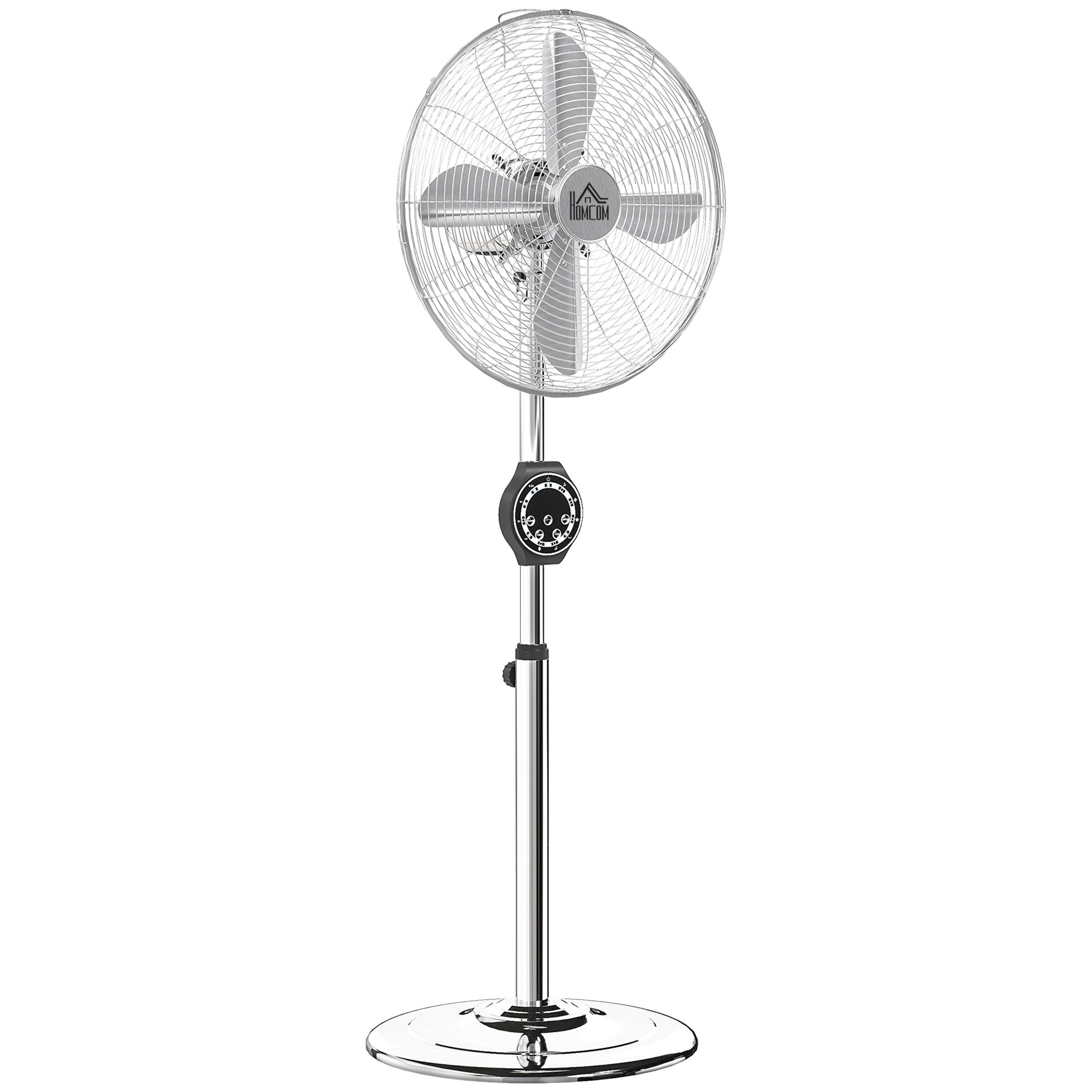 HOMCOM 16" Metal Pedestal Fan with Oscillating, Adjustable Height - Silver Tone