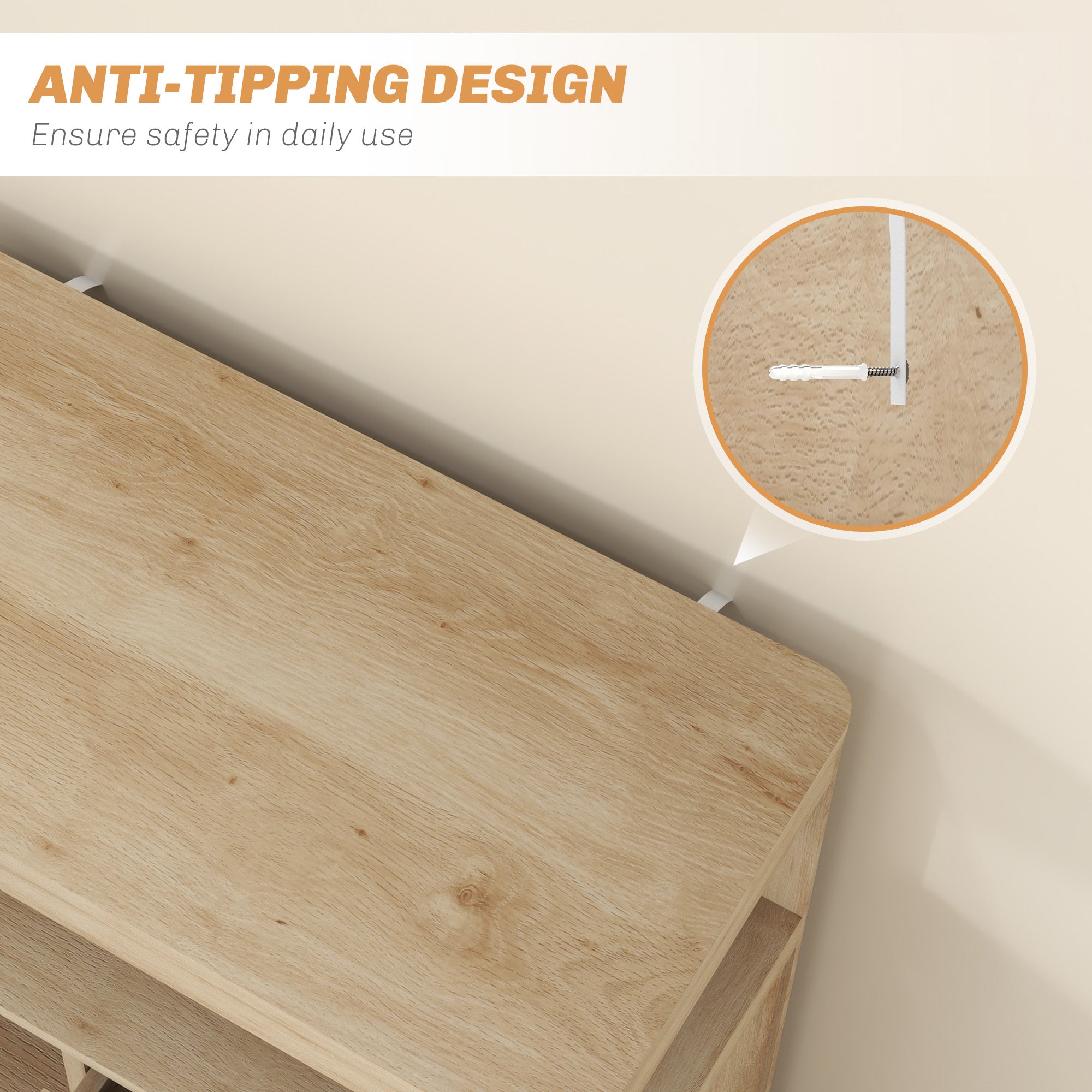 HOMCOM Small Sideboard with Drawers and Adjustable Shelf - Nature Wood Finish