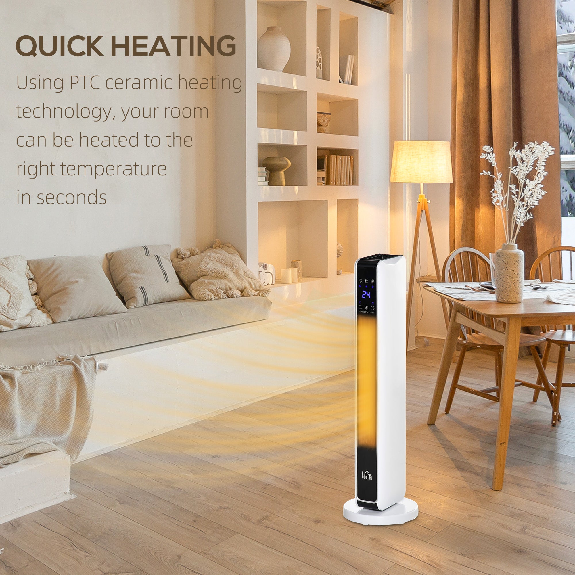 HOMCOM 1100W/2200W Space Heater with 65√Ç¬∞ Oscillation & 8-Hour Timer and Overheat & Tip Over Protection, Room Heater with 2 Heat and Fan for Bedroom, 29 inch