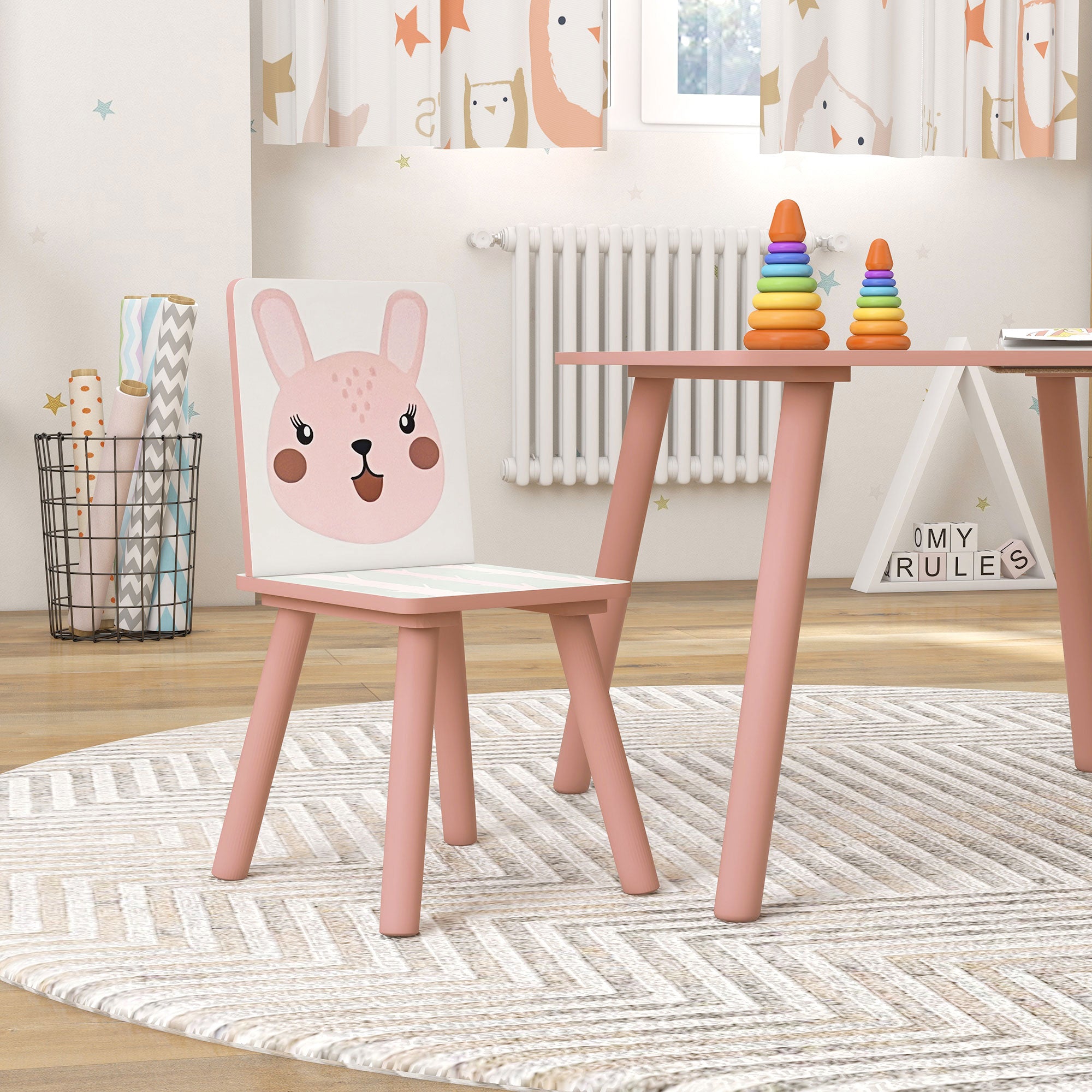 ZONEKIZ Kids and Table Chairs, Children Desk with Two Chairs, Toddler Furniture Set, for Ages 3-6 Years - Pink