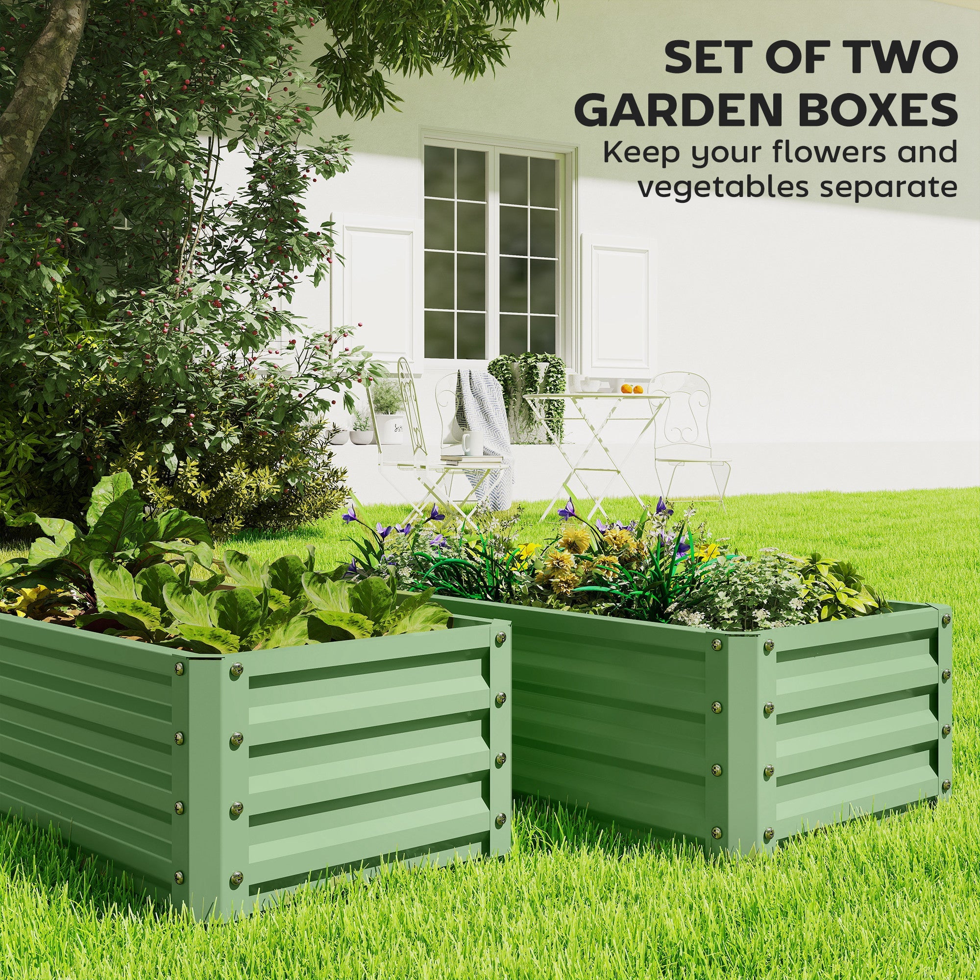 Outsunny Set of Two 110 x 50cm Steel Planter Boxes -  Light Green