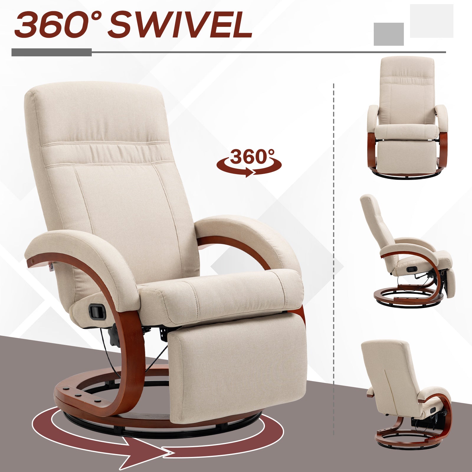 HOMCOM 135√Ç¬∞ Manual Reclining Swivel Chair, with Footrest - Beige