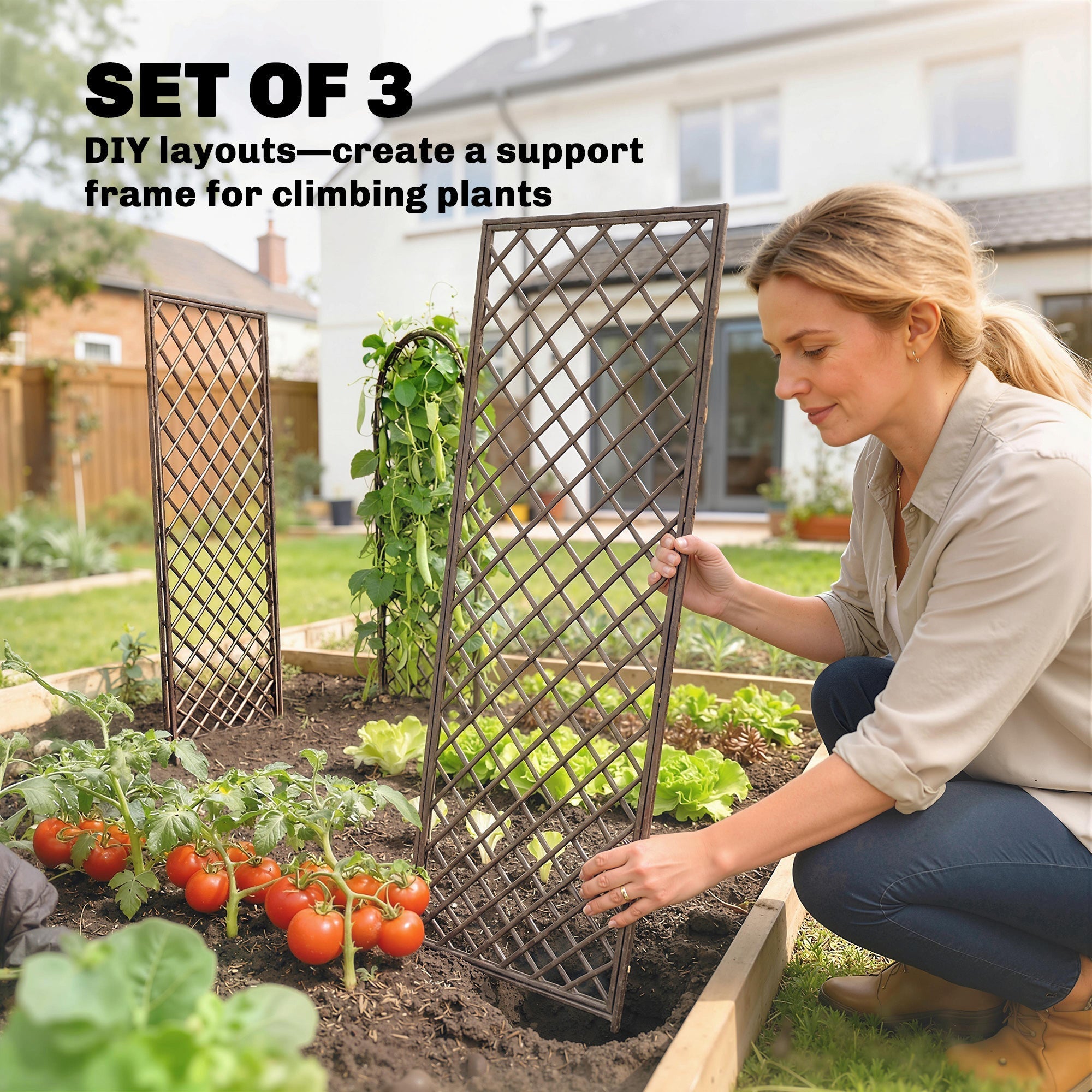 Outsunny Garden Arch, Garden Arbor with 8mm Wicker and Flat Top, Natural Wood Finish