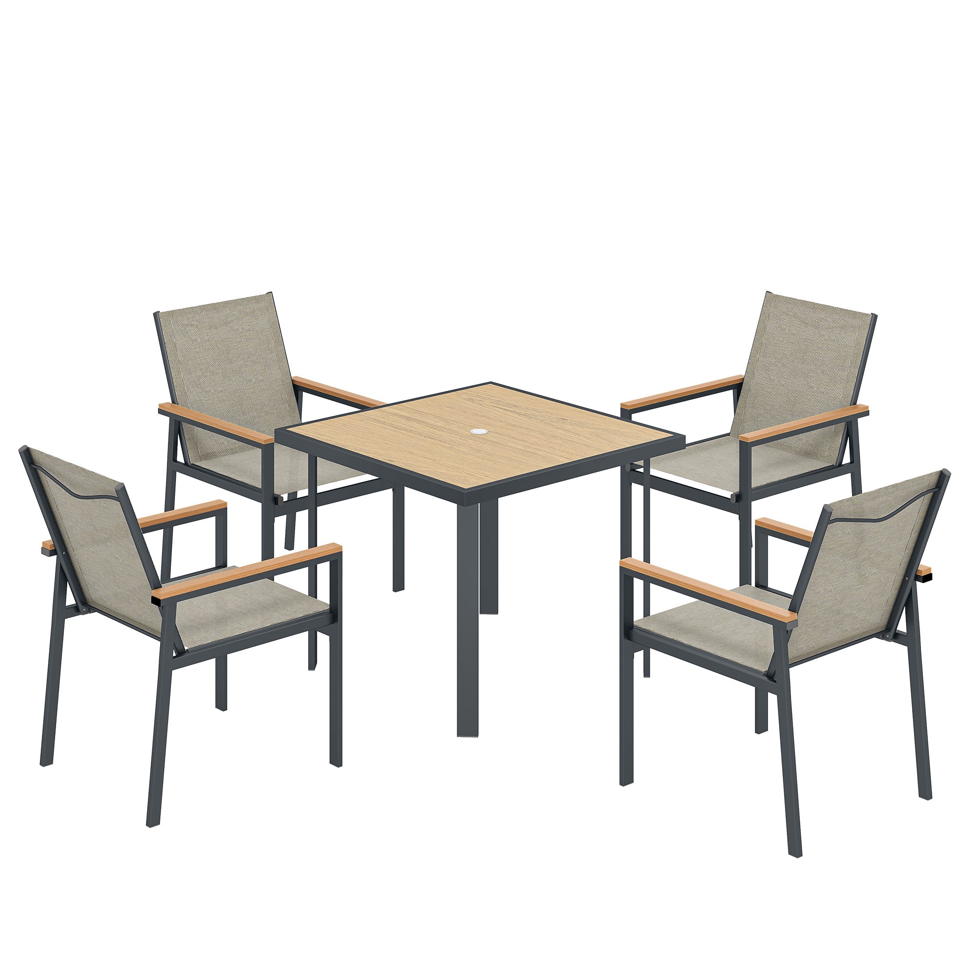 Outsunny Five-Piece Metal Dining Set, with Glass-Top Table - Khaki