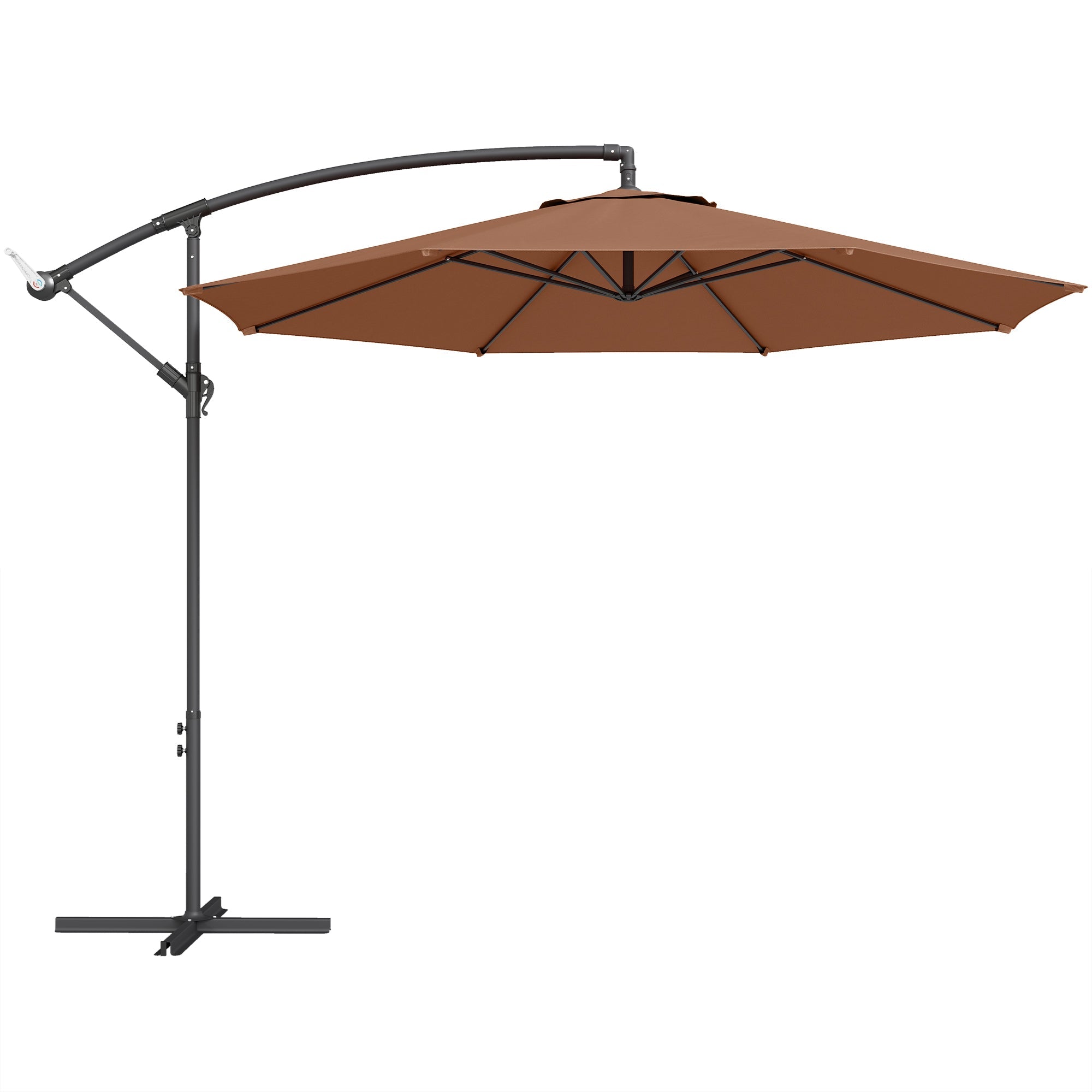 Outsunny 3 m Overhanging Cantilever Parasol, with Cross Base - Coffee
