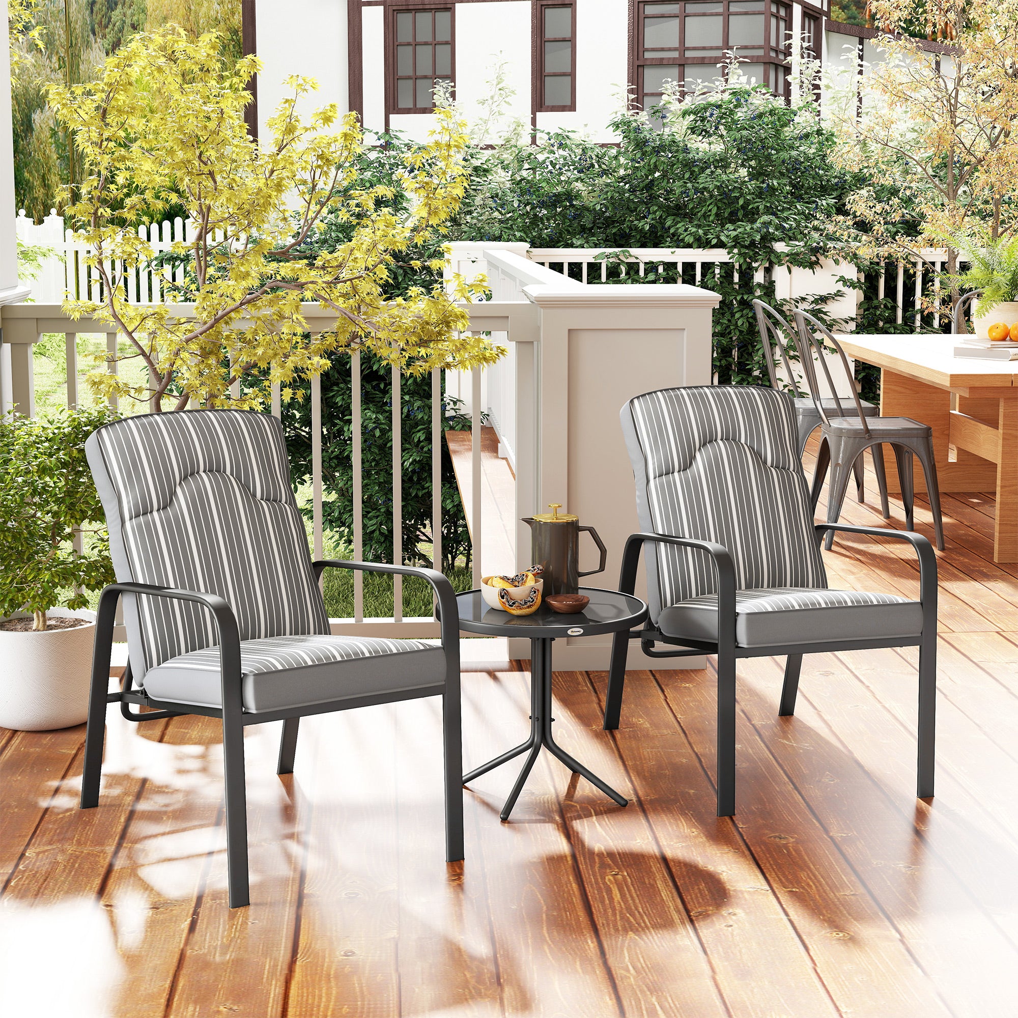Outsunny Three-Piece Reclining Chair Set - Grey