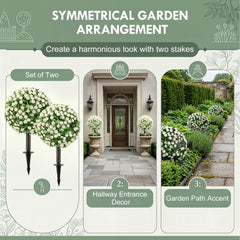 HOMCOM Artificial Rose Topiary UV Resistant, 2-Pack Fake Plants, 55 cm, White