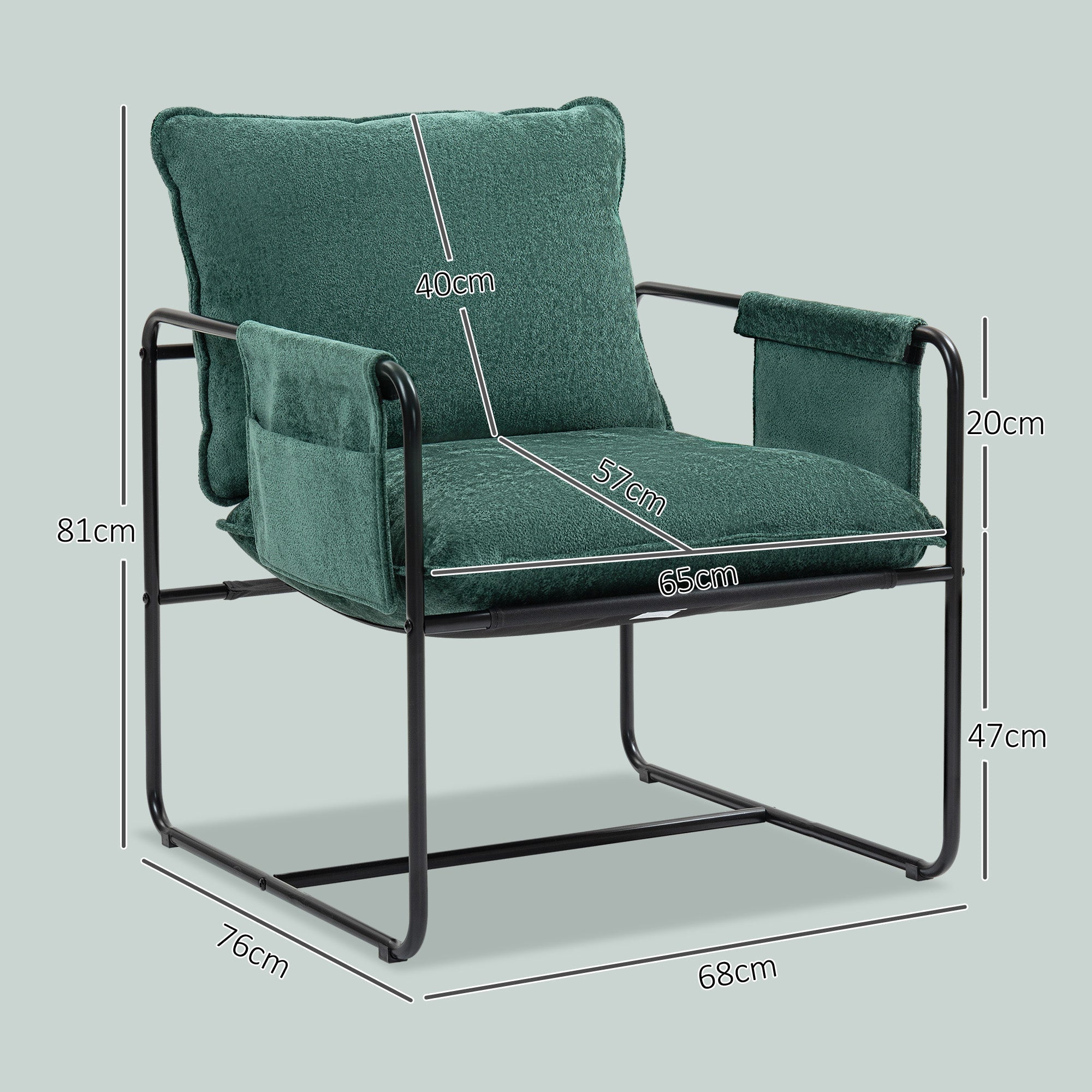 HOMCOM Minimal Padded Accent Chair, with Pockets - Green