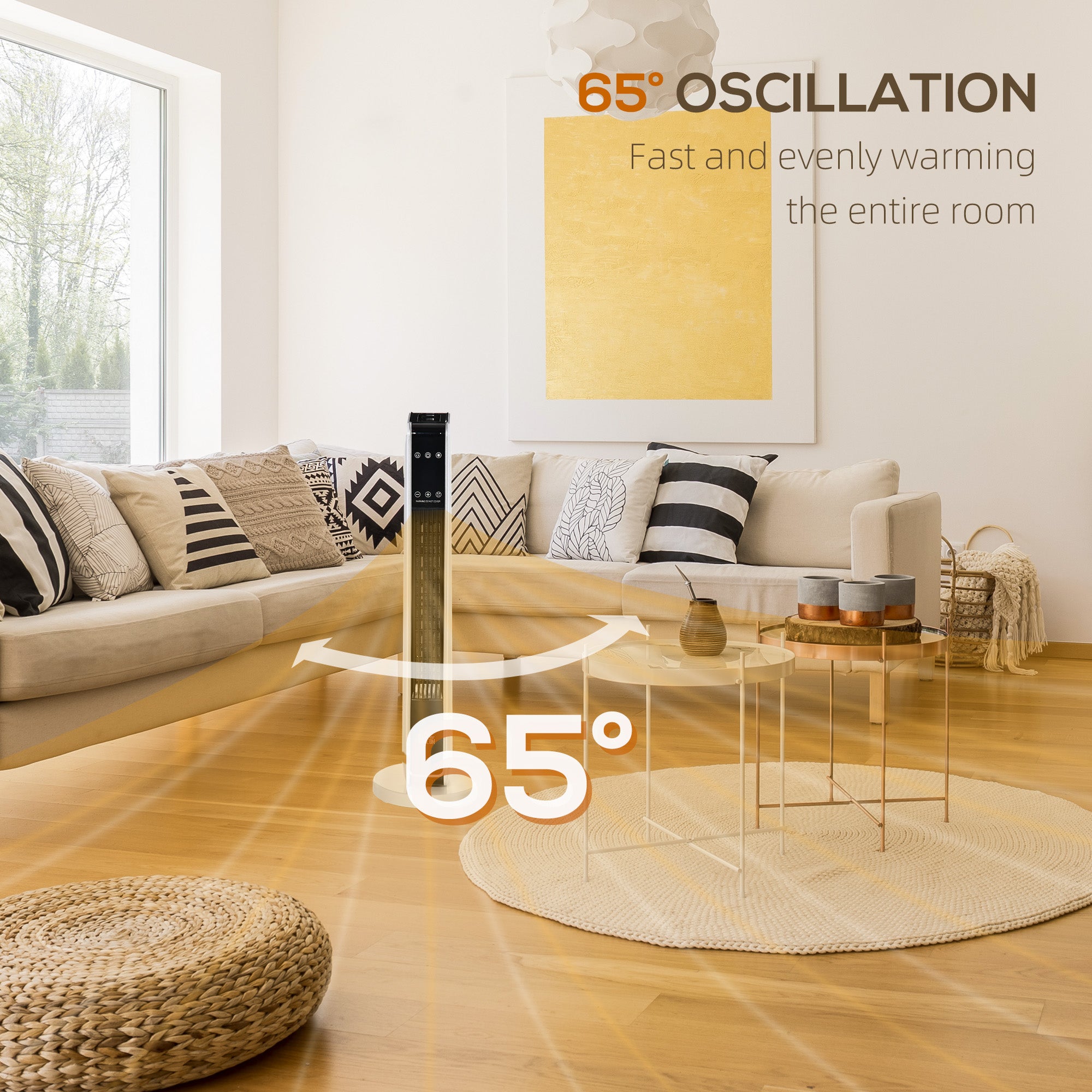 HOMCOM 1100W/2200W Space Heater with 65√Ç¬∞ Oscillation & 8-Hour Timer and Overheat & Tip Over Protection, Room Heater with 2 Heat and Fan for Bedroom, 29 inch