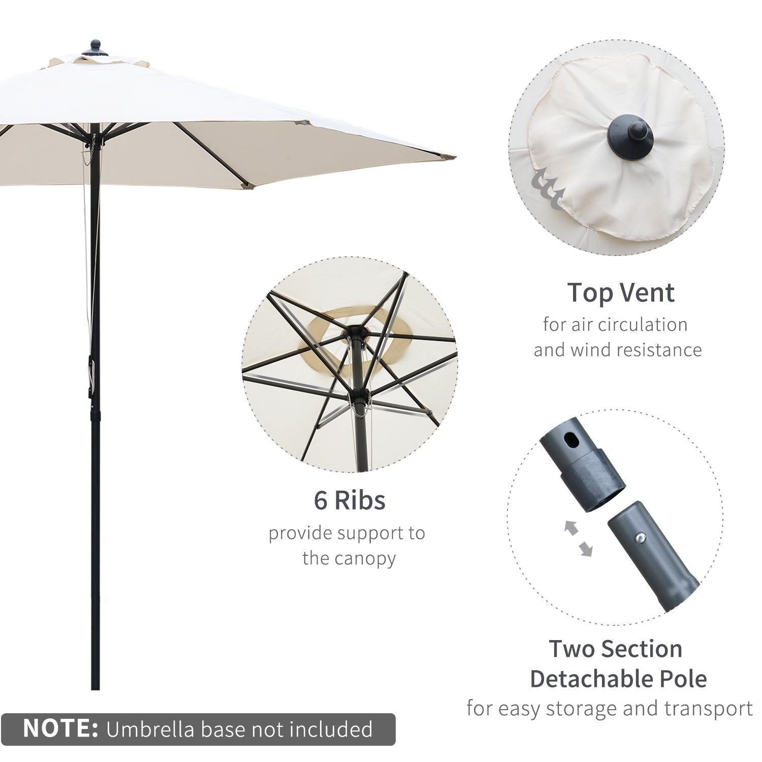 Outsunny 2.8m Garden Parasol Umbrella, Round Outdoor Market Table Umbrella Sun Shade Canopy, Off-White
