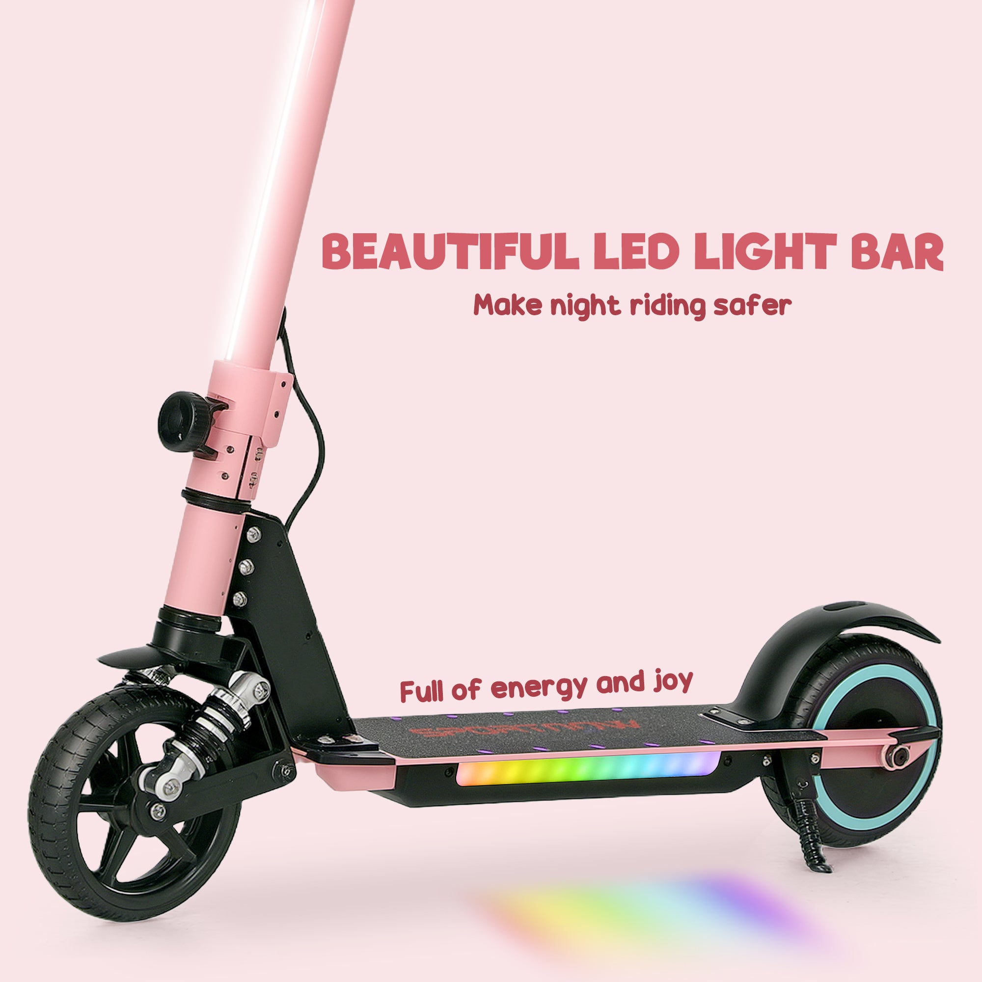 SPORTNOW Folding Electric Scooter for Kids, with Dual Brakes, Front Suspension, LED Colourful Lights, Pink