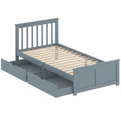 HOMCOM Pine Storage Bed, 3ft Single Solid Wooden Bed Frame with Drawers, Headboard, Wood Slat Support, Grey