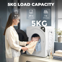 HOMCOM 5kg Vented Tumble Dryer, 1000W Compact Tumble Dryer with Smart Drying, Freestanding Stackable Clothes Drying Machine
