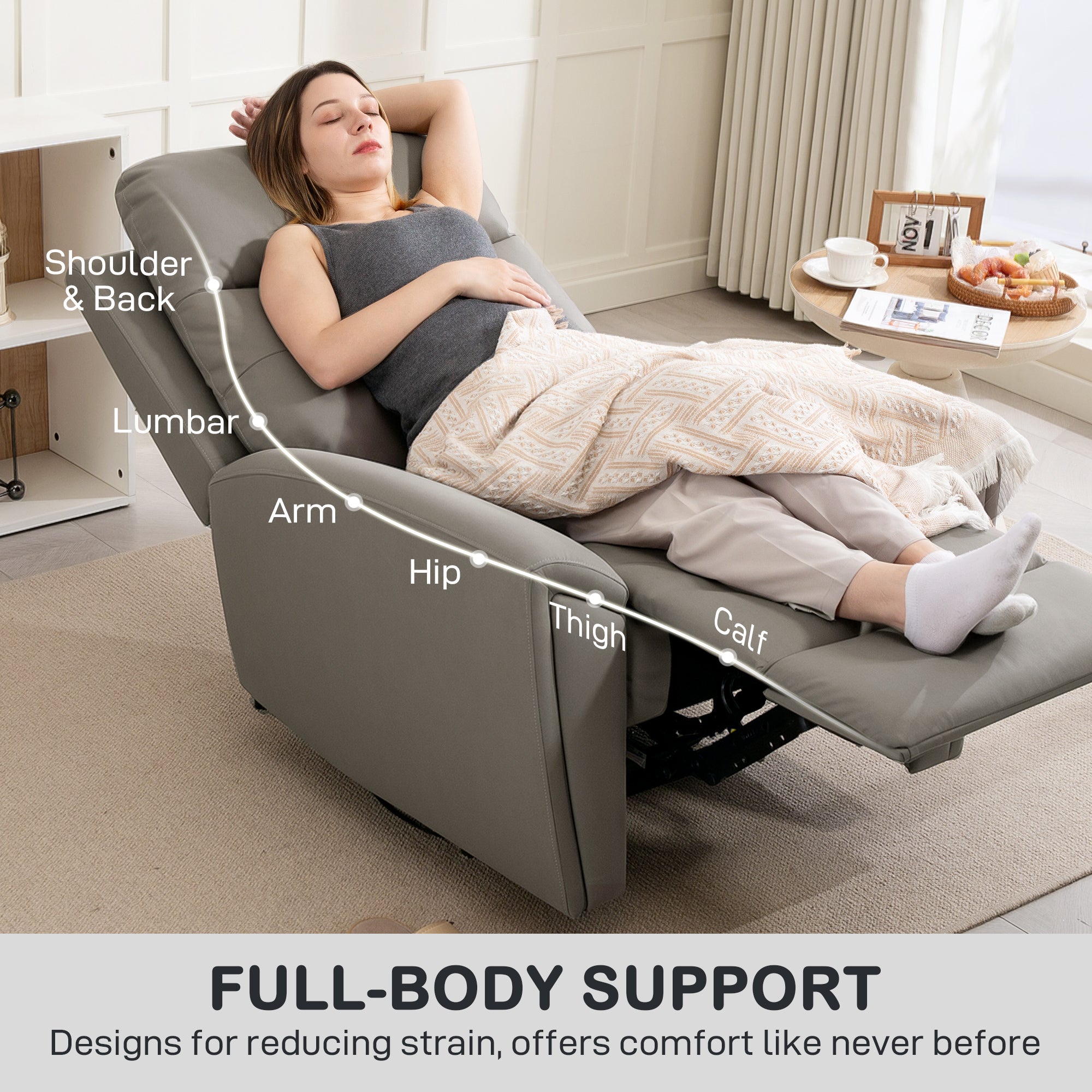 HOMCOM Recliner Armchair, Manual Reclining Chair with Adjustable Leg Rest and Reclining Functions, Modern Microfibre Overstuffed Lounge Seating for Living Room, Bedroom, Grey