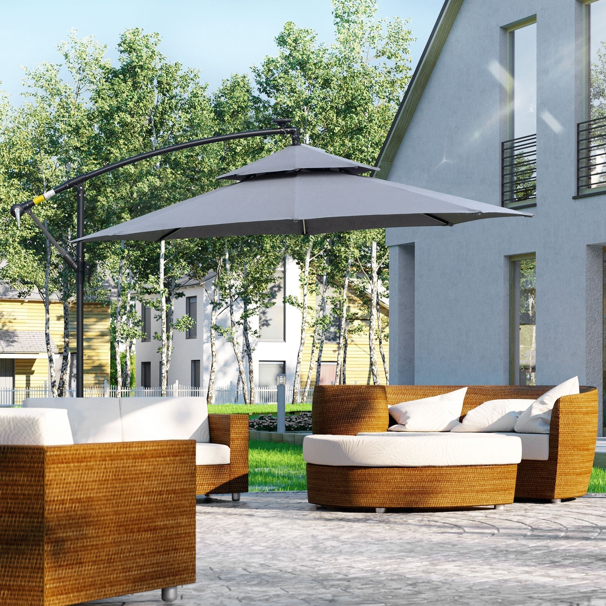 Outsunny 3m LED Light Overhanging Parasol - Grey