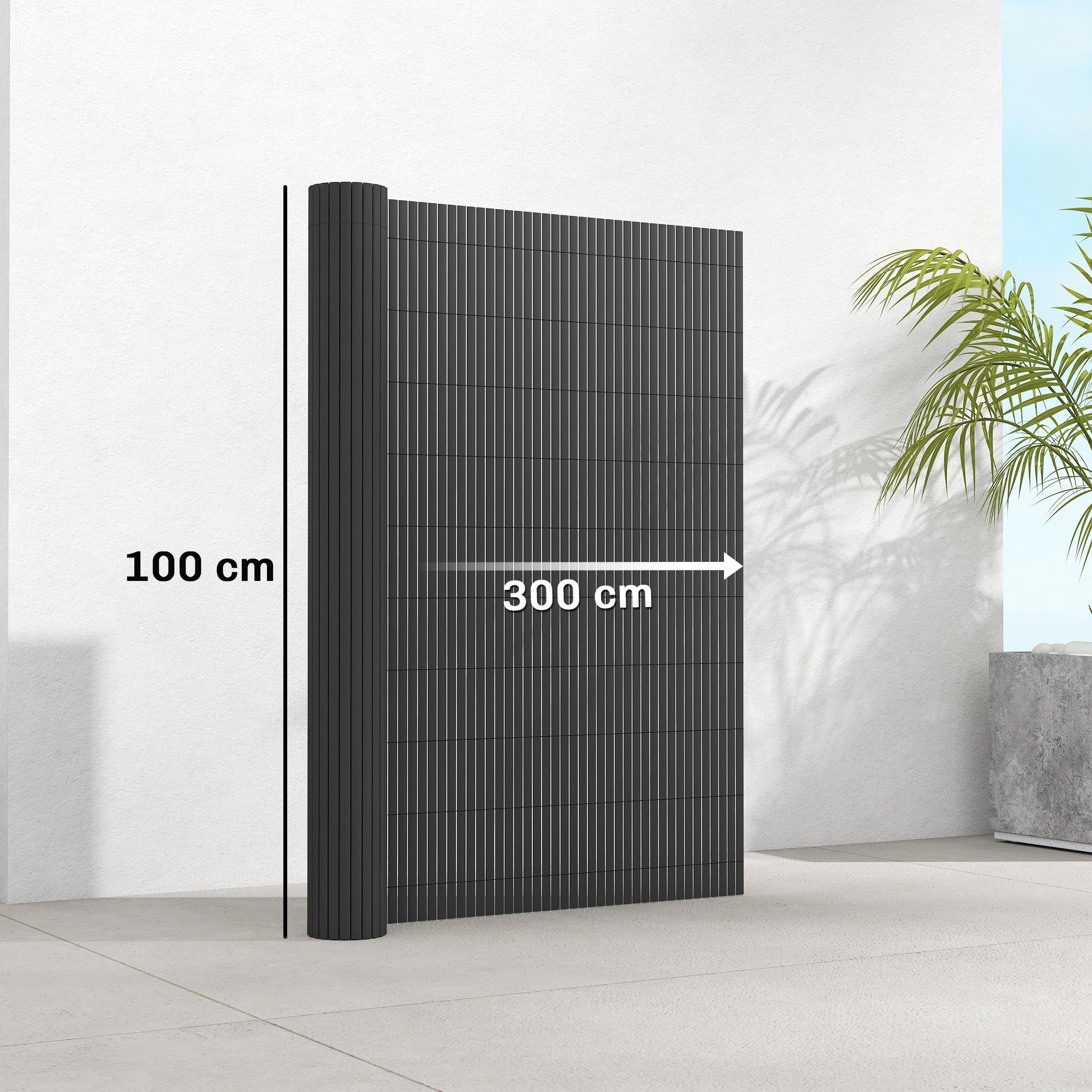 Outsunny 2Pcs Plastic Privacy Screening Fence, 1m x 3 m Waterproof Windbreak Fence, Dark Grey