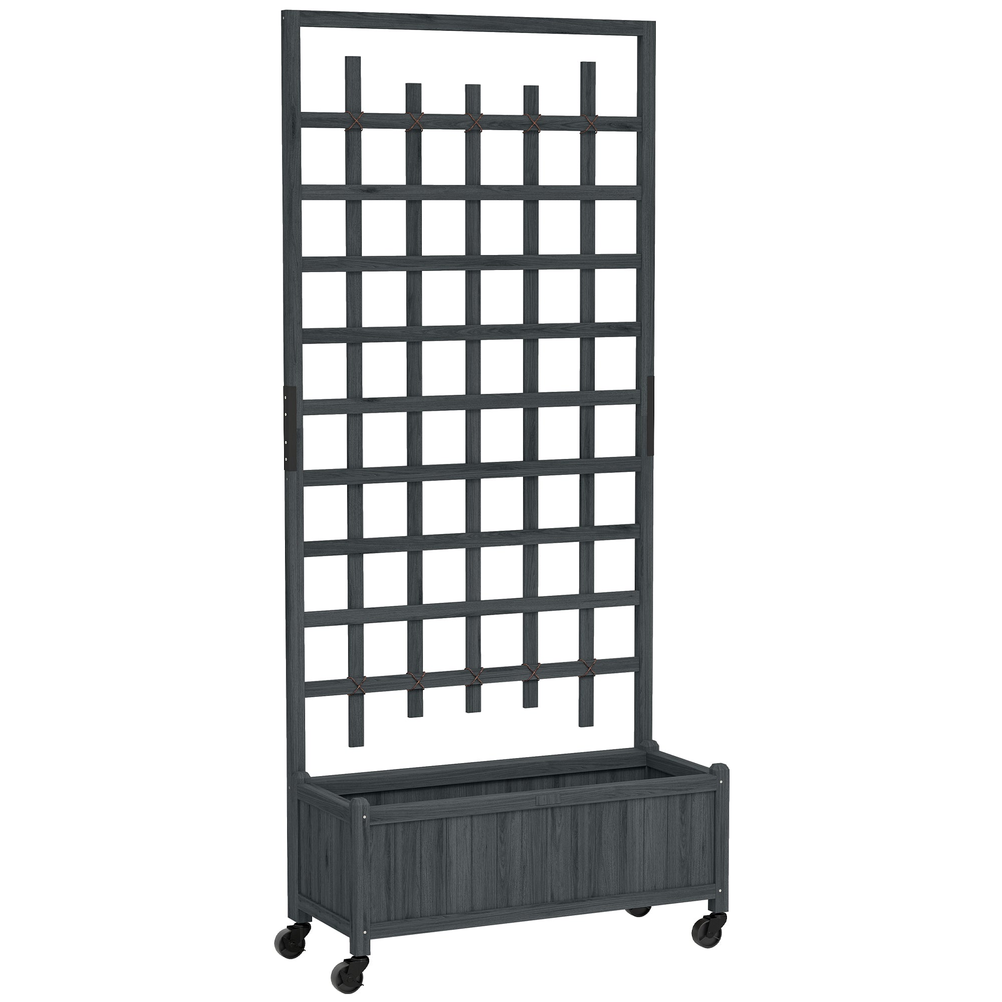 Outsunny Wooden Trellis Planter, Raised Garden Bed with Wheels, to Climb and Grow Vegetables, Herbs and Flowers, Grey
