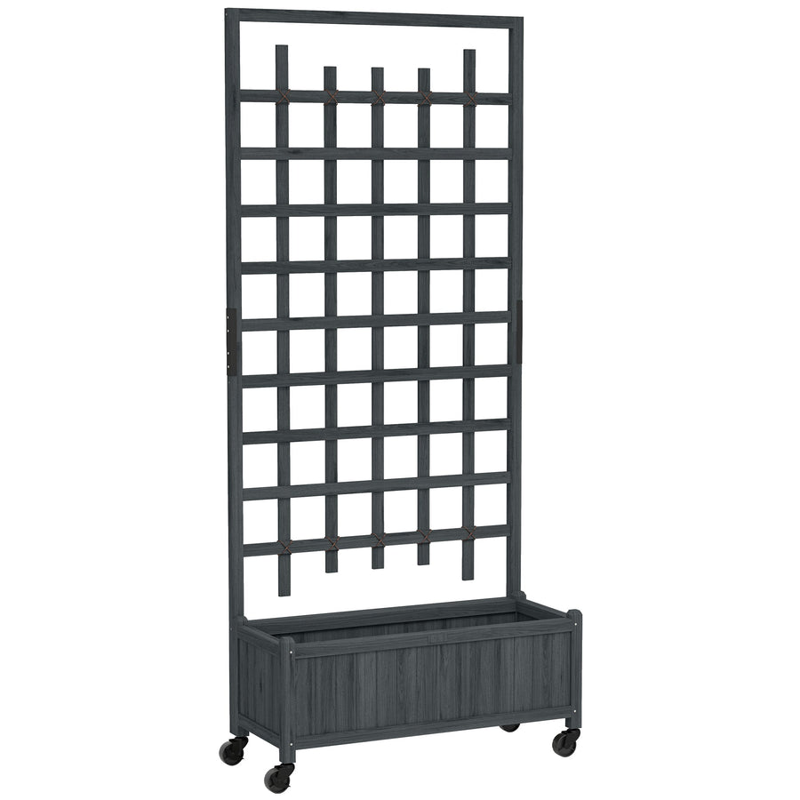 Outsunny Wooden Trellis Planter, Raised Garden Bed with Wheels, to Climb and Grow Vegetables, Herbs and Flowers, Grey