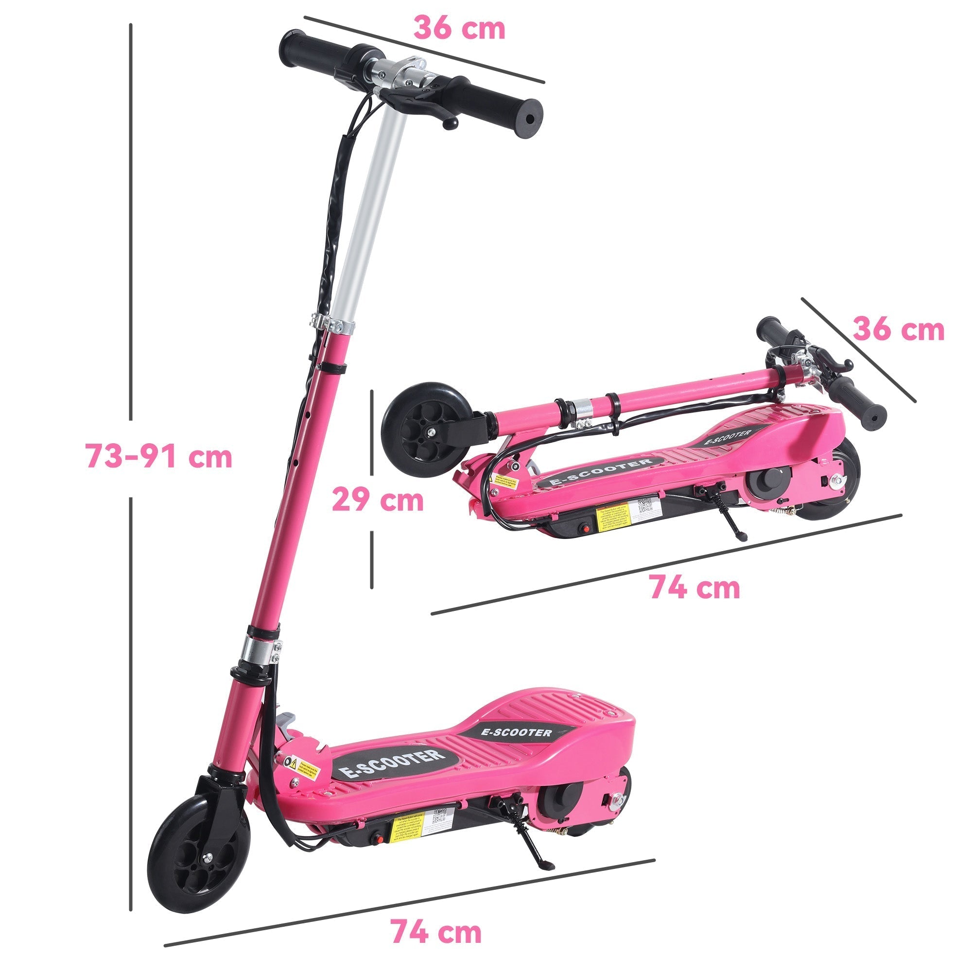 HOMCOM Foldable Electric Kids Scooter, Ride-on for Ages 7-14 Years, Pink