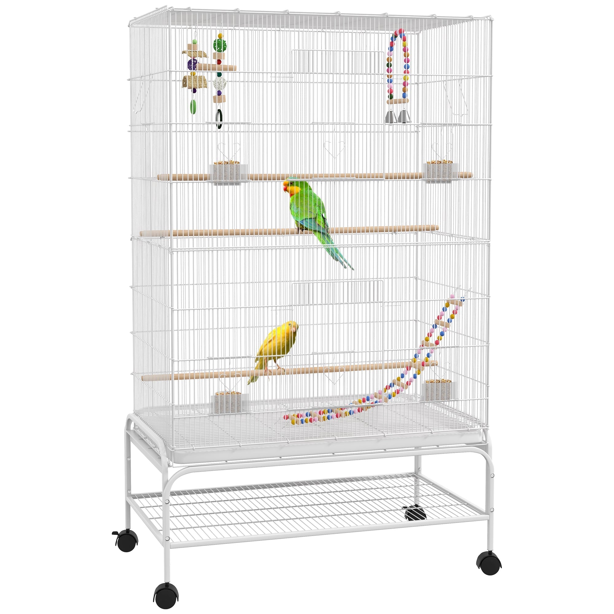 PawHut Bird Cage w/ Stand, Toys, Accessories, for Canaries, Finches, White