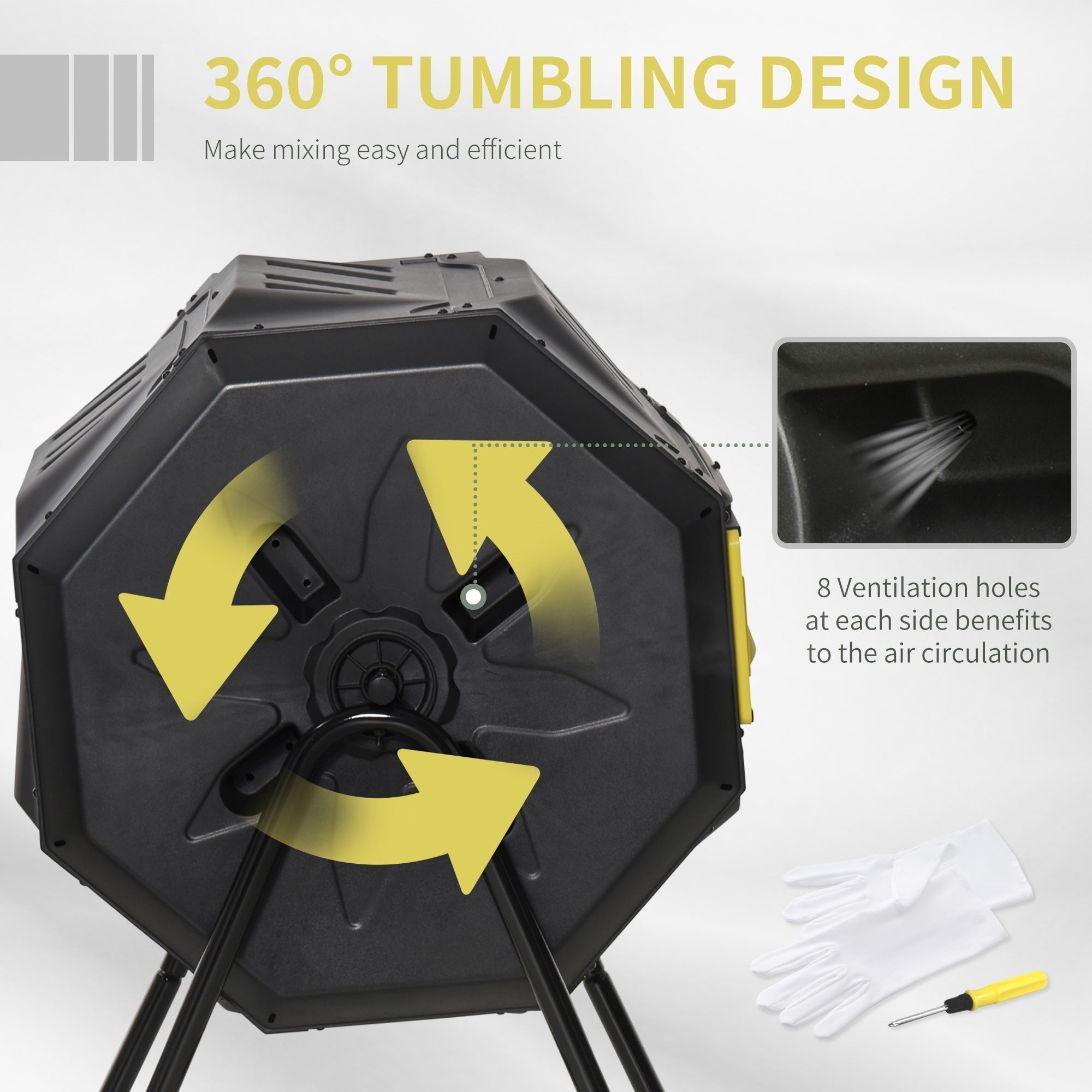 Outsunny 160L 360 Rotating Dual Chamber Composter - Yellow