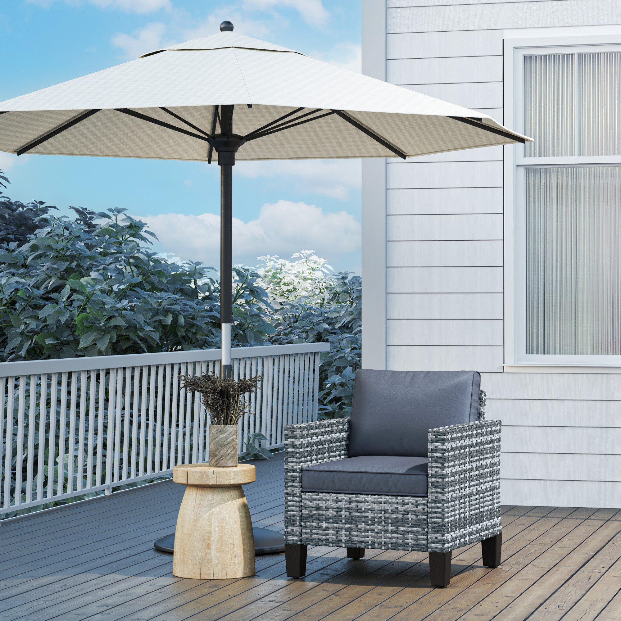 Outsunny Single Rattan Armchair, with Cushions - Light Grey